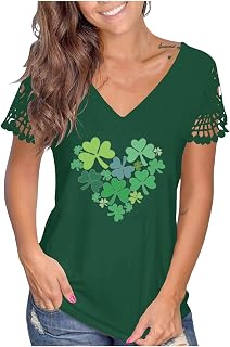 PAIHUIART Oversized Short Sleeve Top Womans Lightweight College Casual Sprin Shirt Cotton Flower V Neck Cozy Tops Women