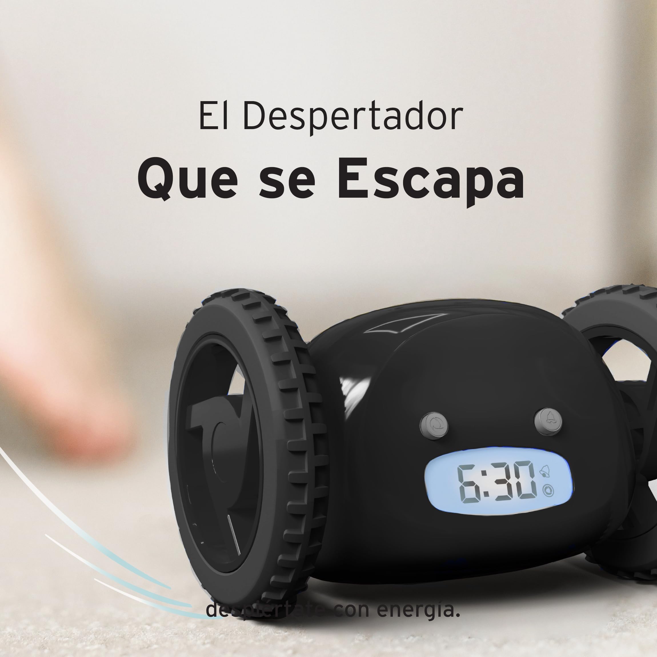 CLOCKY Reloj Despertador Potente Ruidoso Sonido Muy Fuerte para Dormilones Sordos Sueño Profundo Adultos Niños Despertador Digital Inteligente con Ruedas Se Mueve Regalo Divertido (Ruedas Negras)