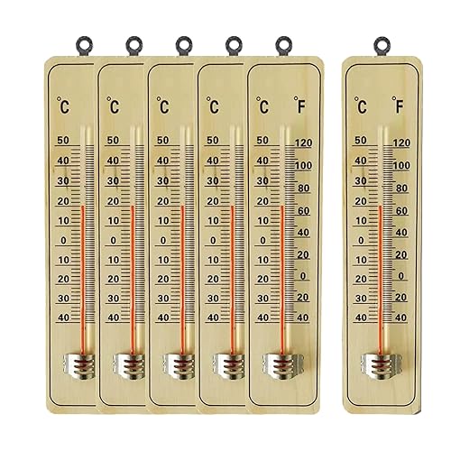 Termómetro de madera para interiores, juego de 6 termómetros para exteriores, termómetros meteorológicos, termómetro de madera con doble escala,  y