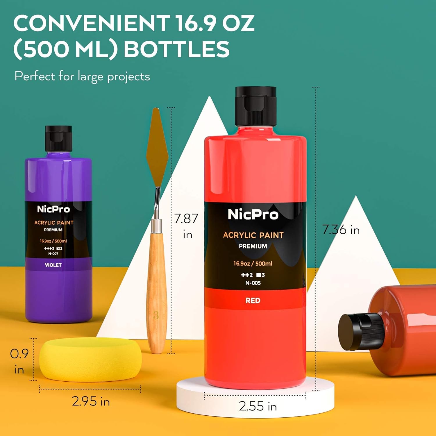Nicpro 14 Colors Large Bulk Acrylic Paint Set (16.9 oz,500 ml) Rich Art Painting Supplies, Non Toxic for Easter Eggs Rock Canvas Wood Ceramic Leather Fabric Craft, for Adult with Color Wheel