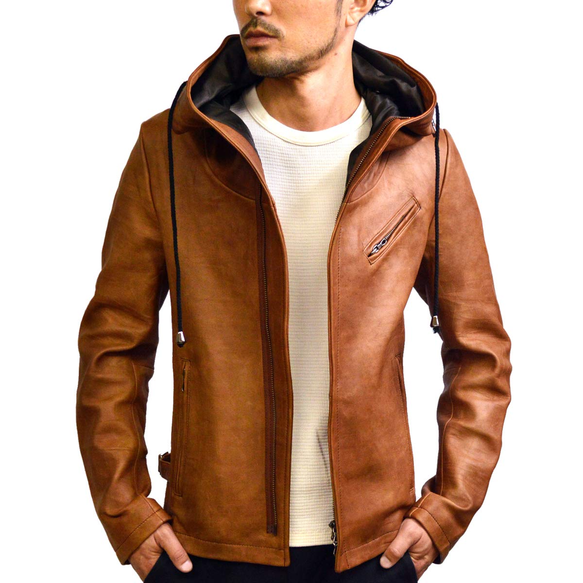 Amazon | [ハルフ] レザージャケット メンズ 本革 ライダース