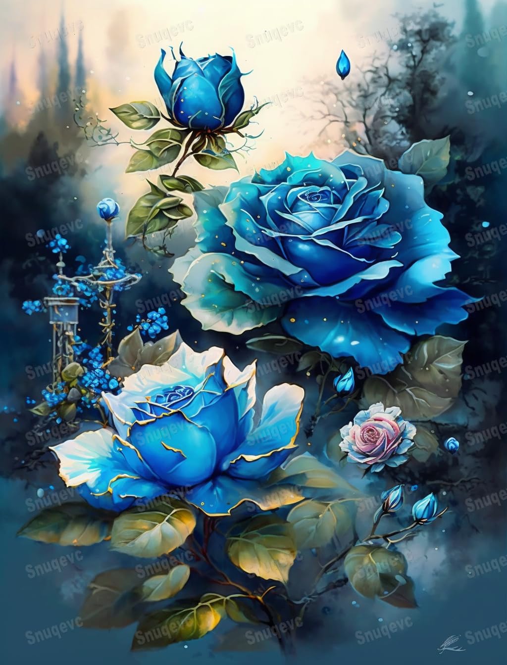 1000 Piece Puzzles for Adults, Beautiful Blue Roses Safe Wooden DIY Puzzle - Fun, Challenging Brain Teaser - Suitable for All Beginners - for Room