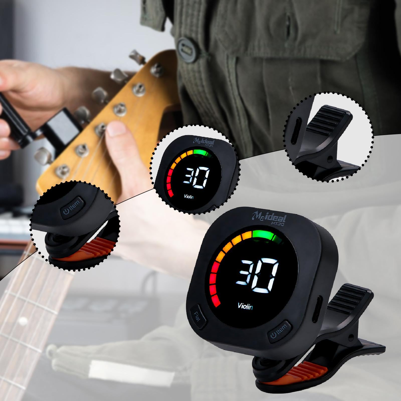 MagiDeal Accordatore per chitarra ricaricabile tramite USB, girevole a 360°, facile da usare, pratico accordatore a clip, accordatura rapida e precisa per, Nero