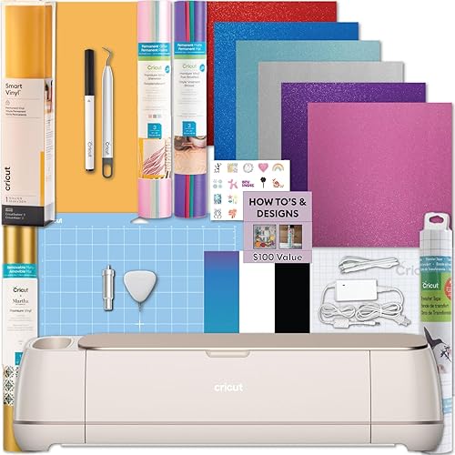 Cricut Maker 4 Cutting Machine with Sampler Vinyl Rolls Bundle - Electronic Craft Die-Cutting Machine with Variety Vinyl, Transfer Tape and Weeding Tools, Beginner Kit, Bluetooth Connectivity