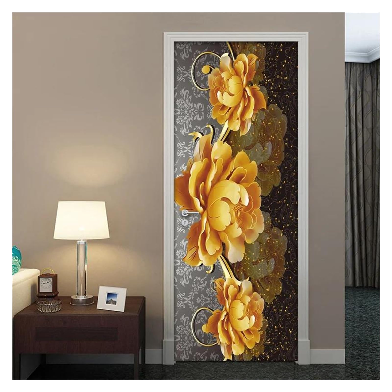 Sticker mural 3D premium effet relief doré pour décoration de porte raffinée