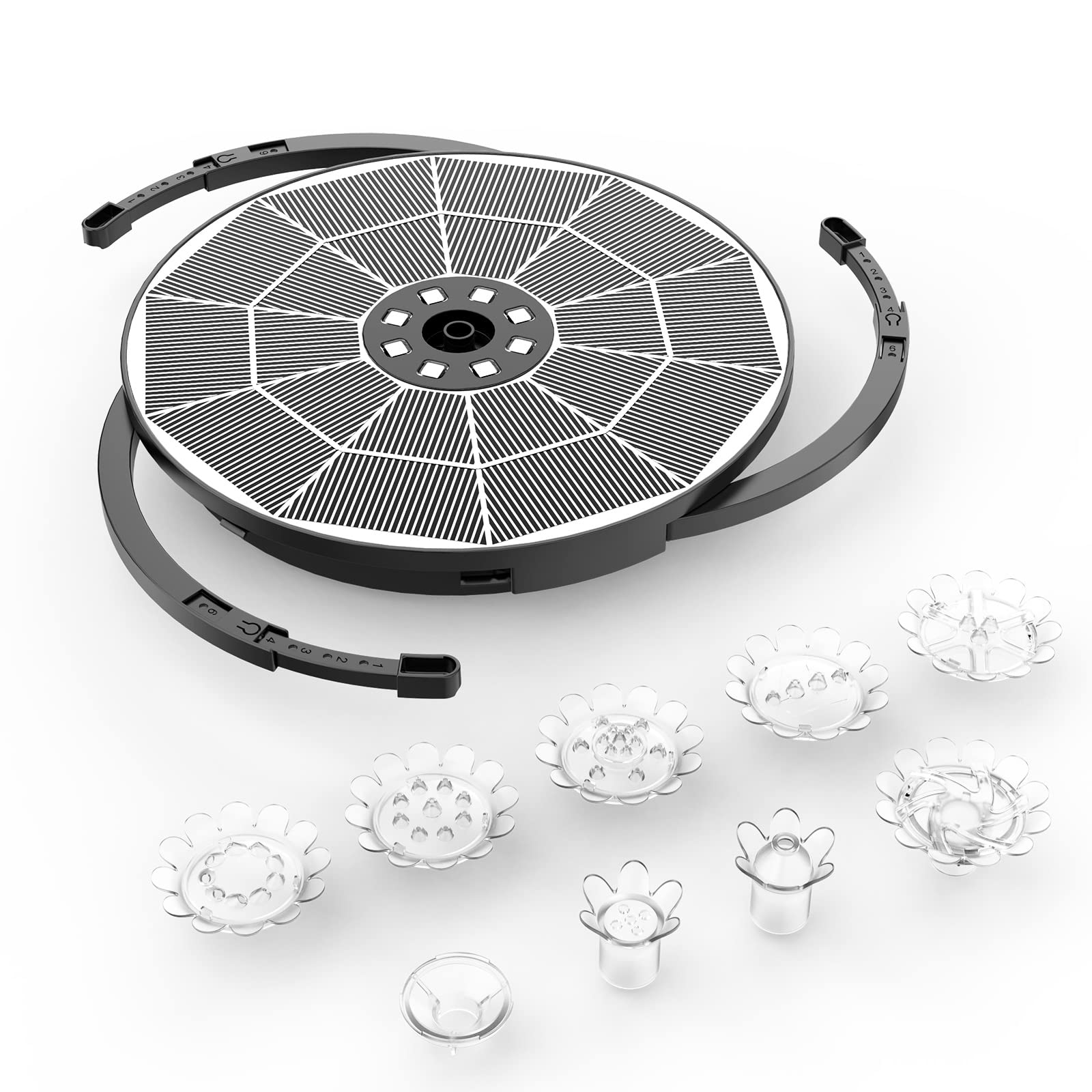 AISITIN Fuente Solar Jardin Exterior 3,5W LED con Soporte Ajustable, Fuente Solar Flotante con Batería Recargable, Diferentes Boquillas y Luz Multicolor para Piscina, Estanque Jardin, DIY