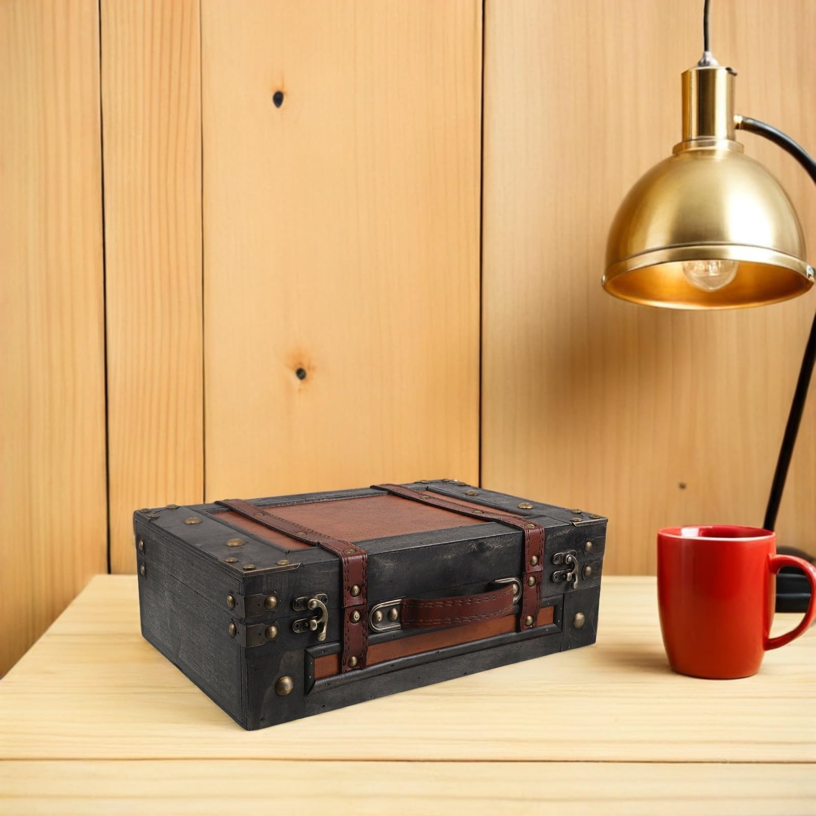POPETPOP Maleta de Madera y Accesorio de Fotografía para Almacenamiento Vintage de Gran Capacidad, Caja Retro Adecuado para Embellecimiento del Hogar