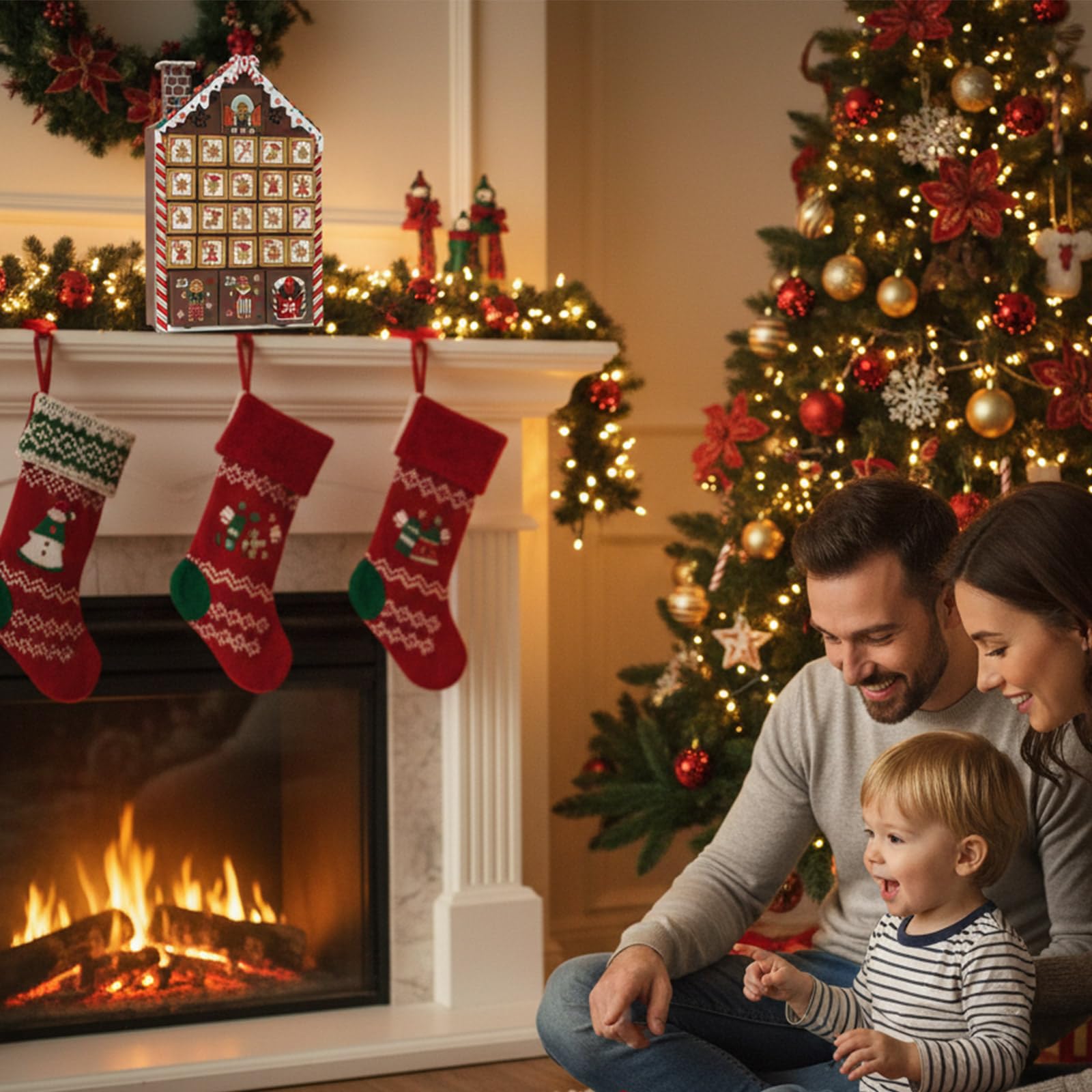 Calendario de Adviento de Navidad de madera con 24 cajones para caramelos, chocolate, joyas, regalos de Navidad