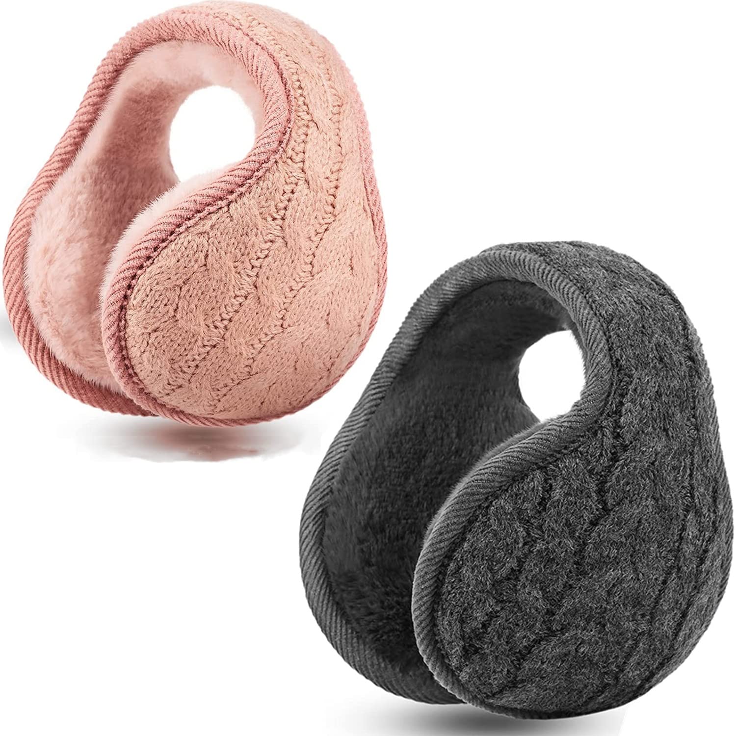 2/4 Pieces Winter Earmuffs - Warm Knit Unisex Furry Fleece Ear Warmer, Foldable Covers for Women Men Outdoor-image-5