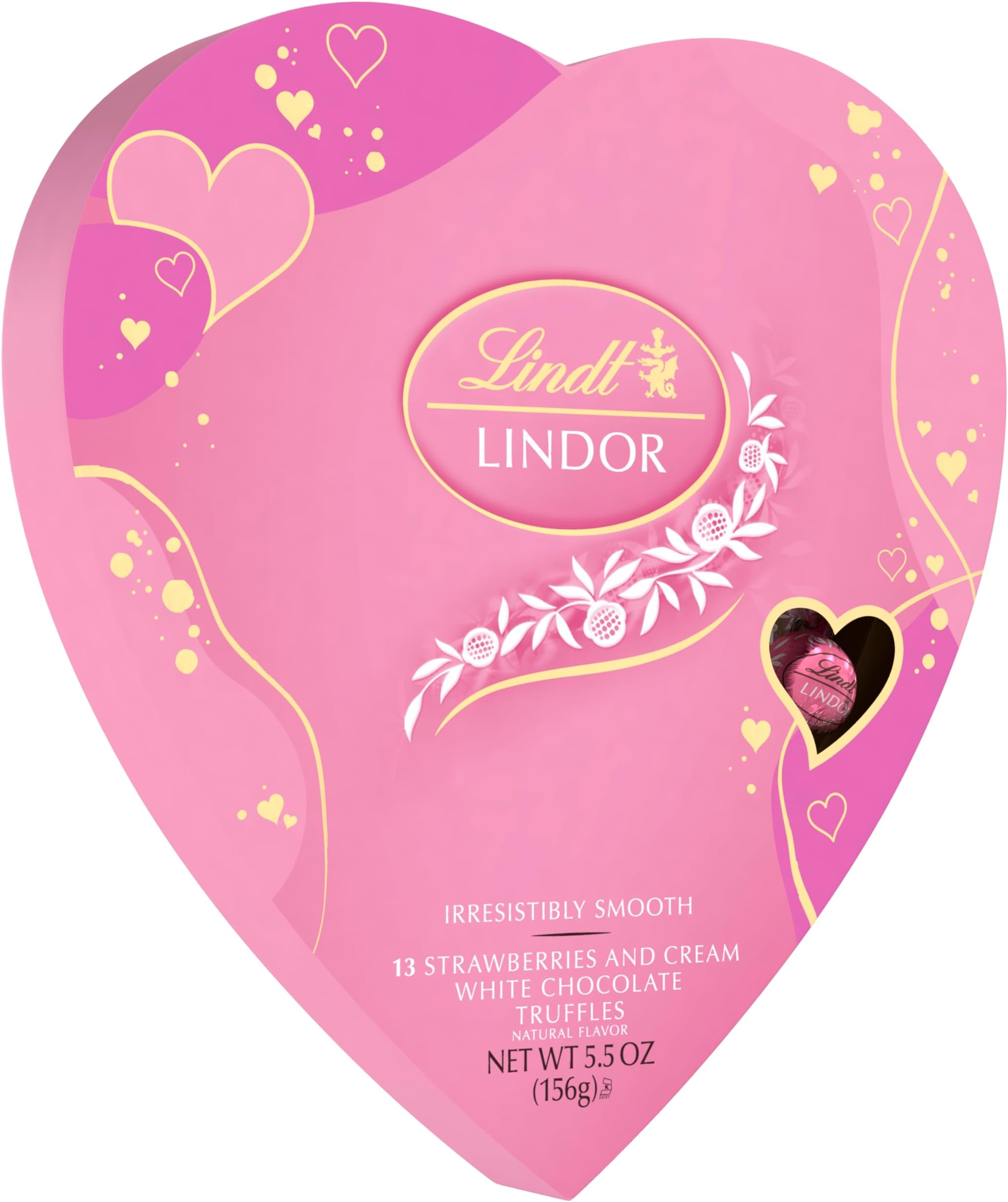 LINDOR Valentine's Strawberries and Cream White Chocolate Candy Truffles Heart, White Chocolate Candy with Strawberries and Cream White Truffle Filling, 5.5 oz.