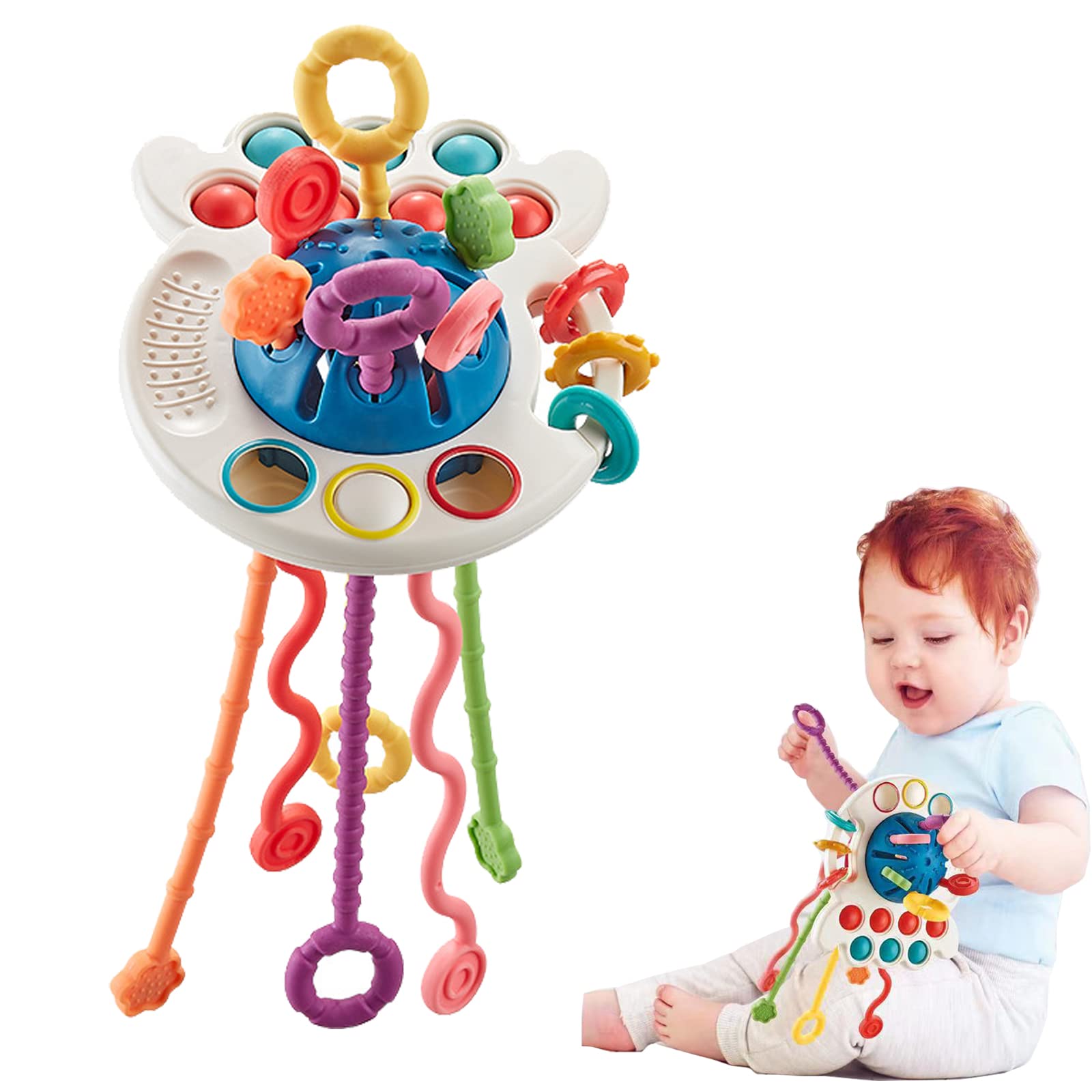 Kidbro UFO Silicone Pull String Interactive Toy,Baby Travel Toys for Plane,Toddler Toys for Airplane Travel Car Travel,Montessori Sensory Toys for Babies 18+ Months