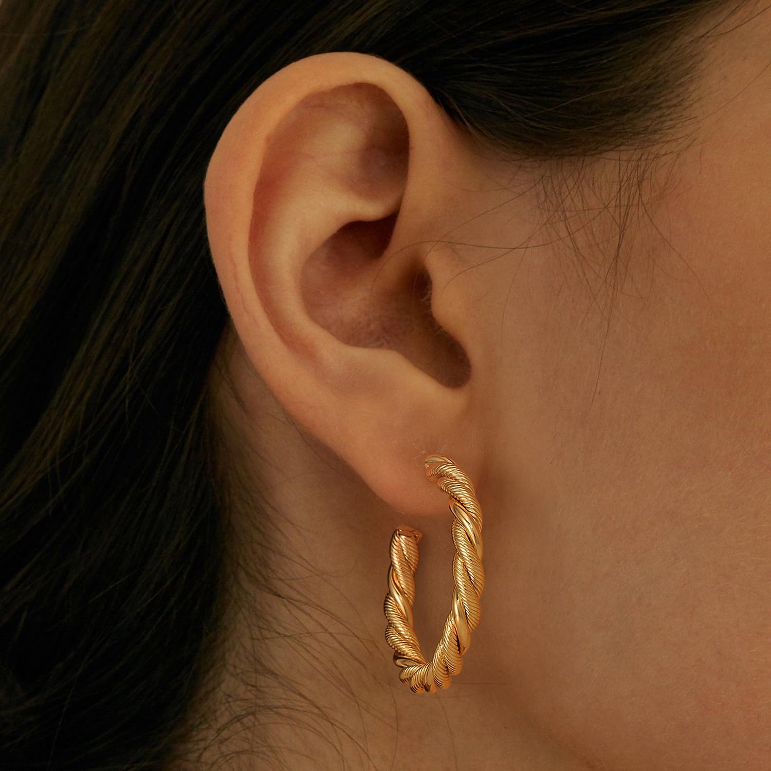 Chunky Open Hoop Earrings for Women 14K Gold Plated Sterling Silver Post Twisted Rope Braided Thick Hoops Earring Hypoallergenic Gold Jewelry Gifts - Image 2