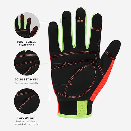 Vista 97 de HANDLANDY - Guantes de trabajo para hombres y mujeres, guantes de trabajo de mecánico utilitario para pantalla táctil, guantes de trabajo flexibles