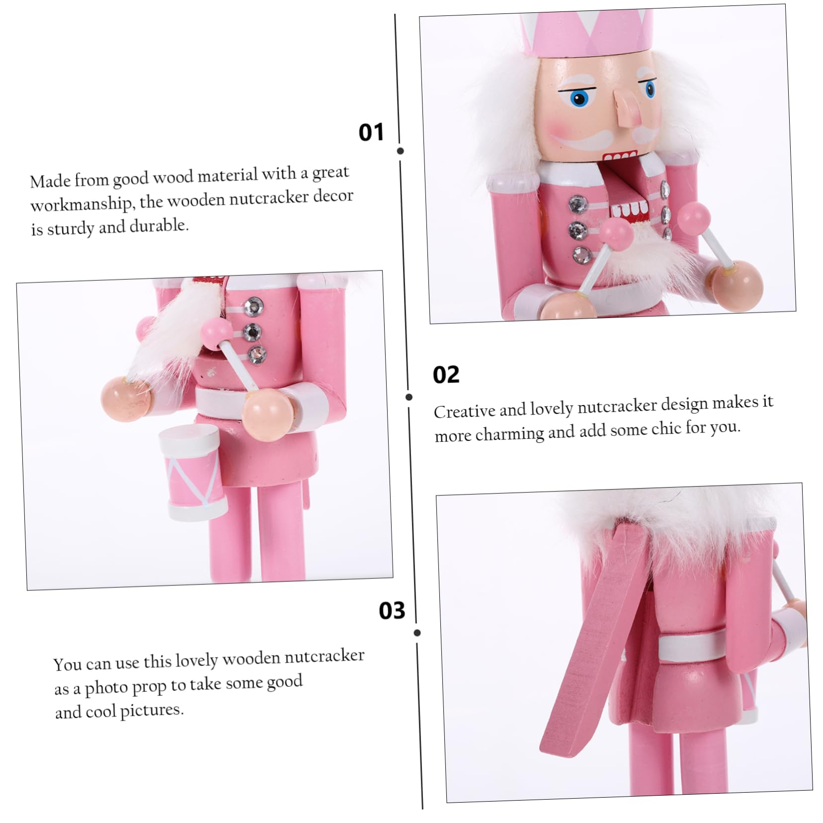 VOSAREA 4pcs Christmas Nutcracker Wooden Nutcracker Pink Nutcracker Xmas Desktop Nutcracker Wood Desktop Nutcracker Christmas Decorations Wood Nutcracker Craft Christmas Tree Gift Child