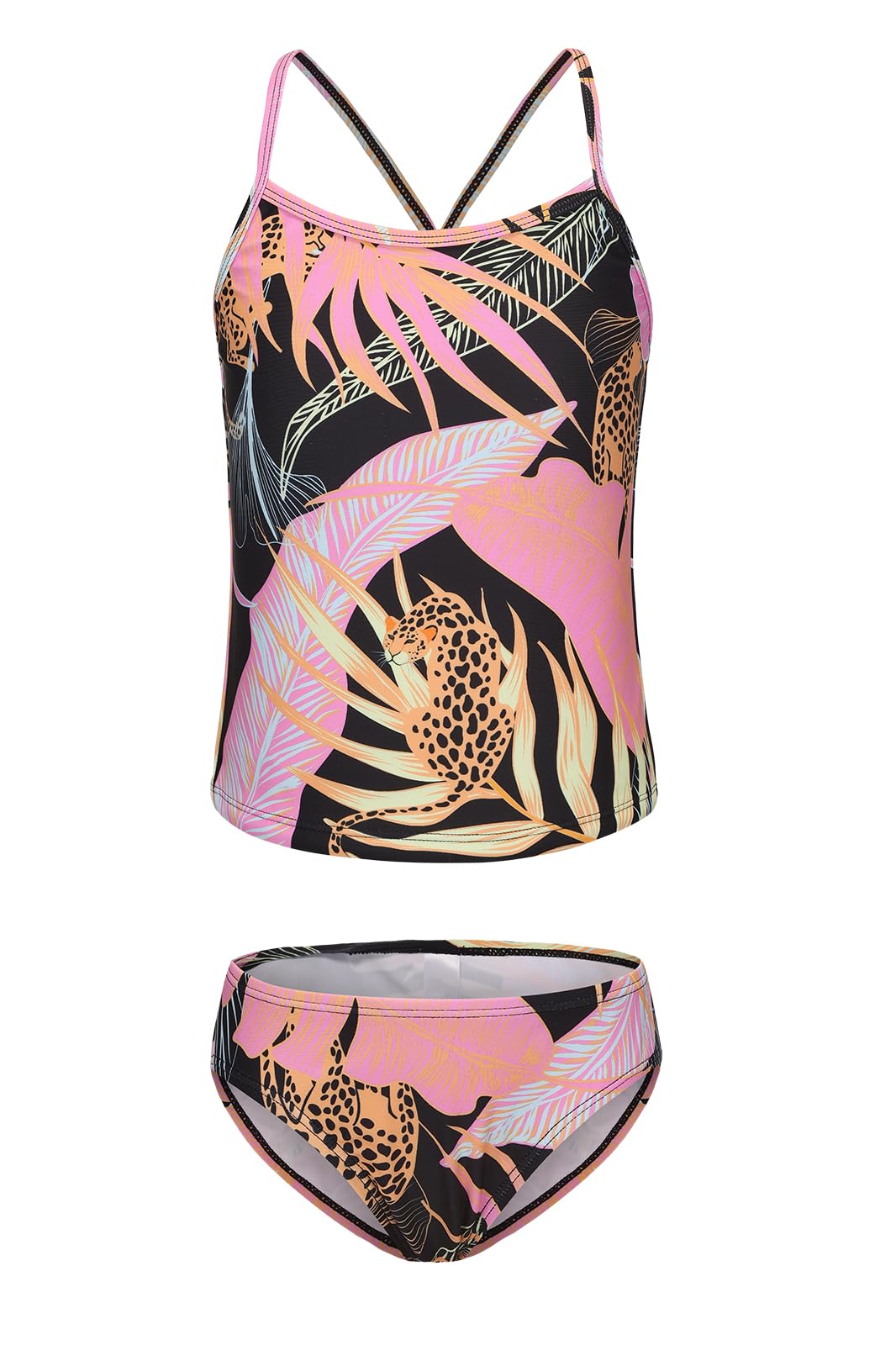 Girls Two Piece Tankini Swimsuits Hawaiian Ruffle Bathing Suit Summer Beach Swimwear Set