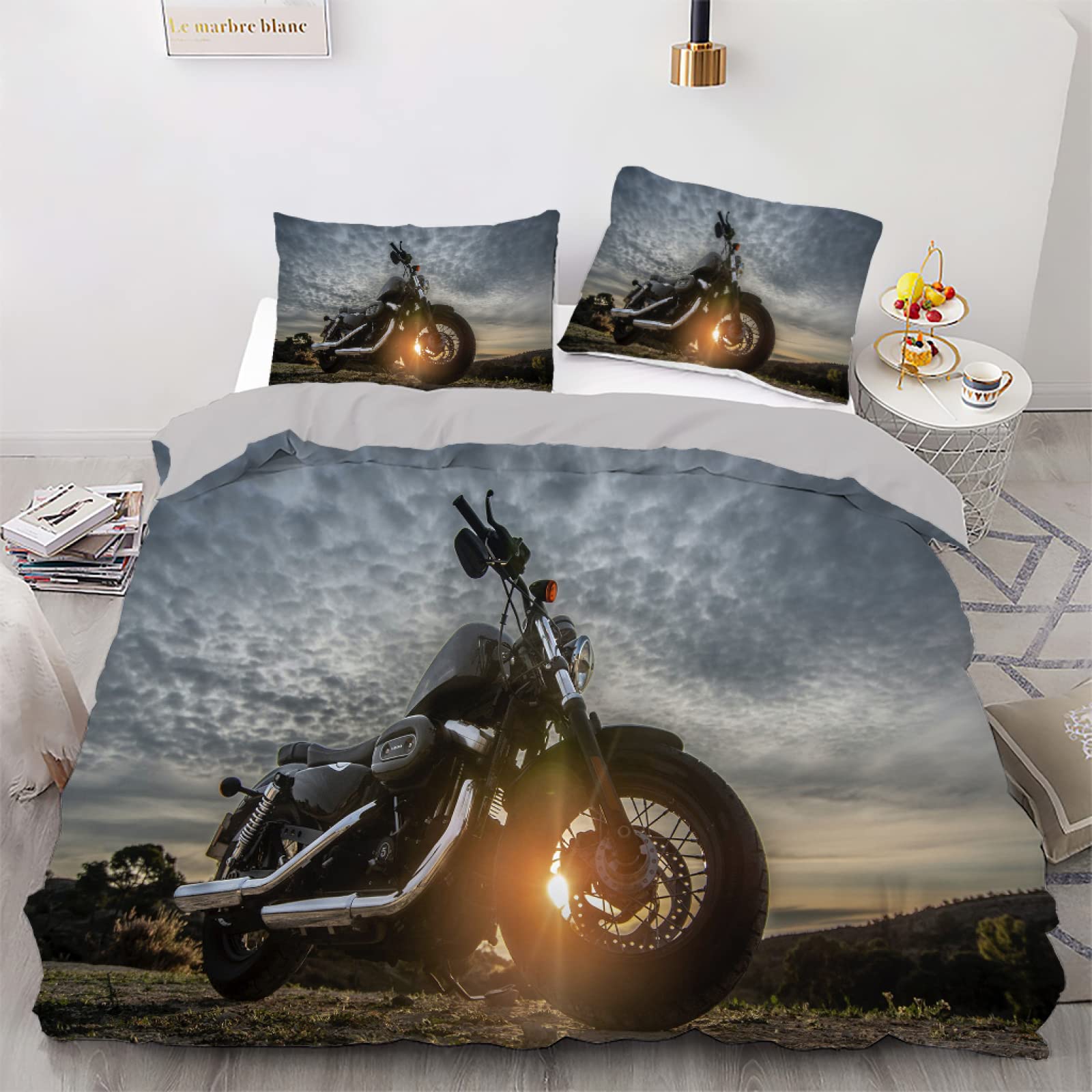 Housse de couette 140x200 moto grise pour relooker une chambre d'ado