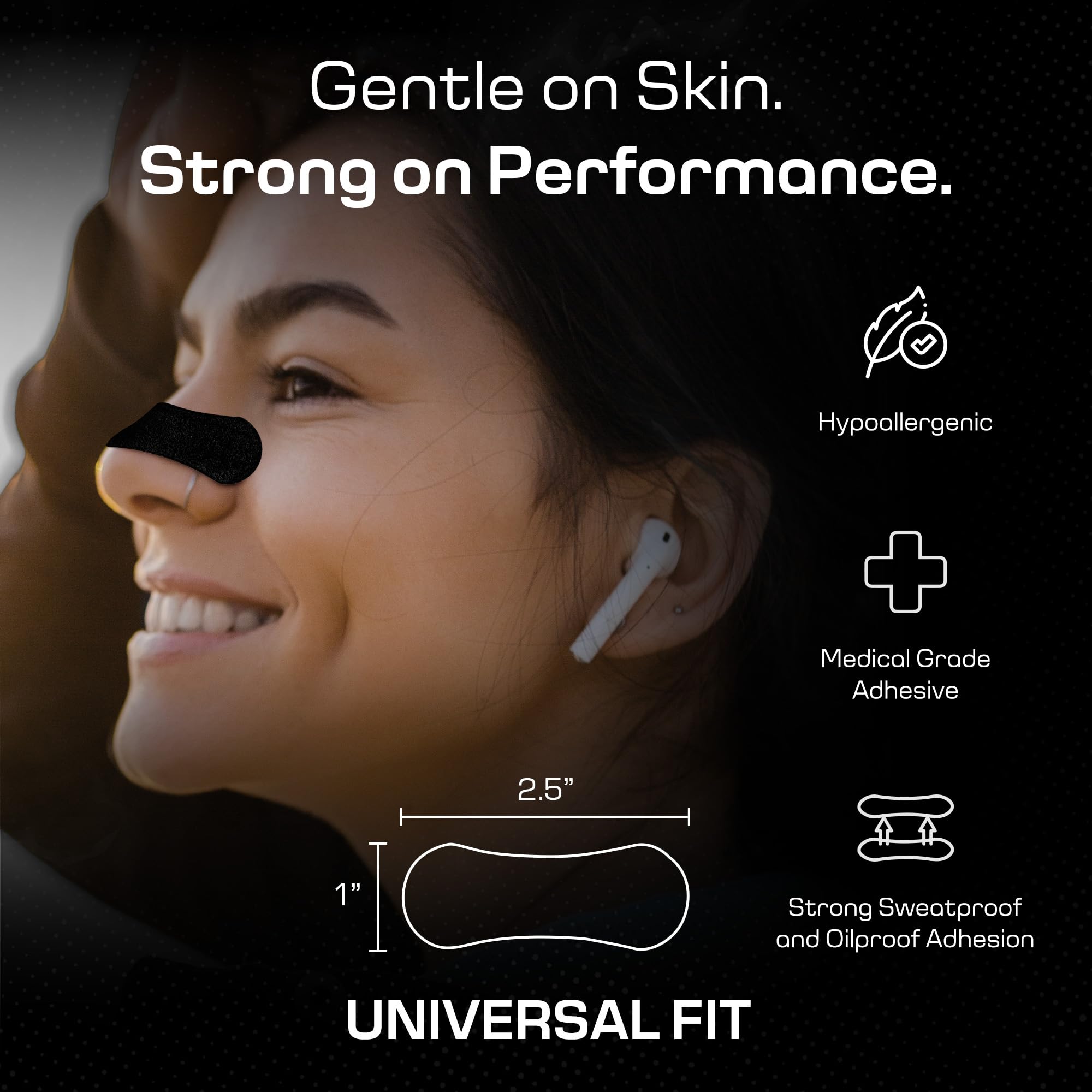 (60 unidades) Tiras nasales para ronquidos, tiras nasales para respirar, solución antironquidos y cinta nasal para aliviar la congestión nasal para dormir, color negro, ajuste universal, extra
