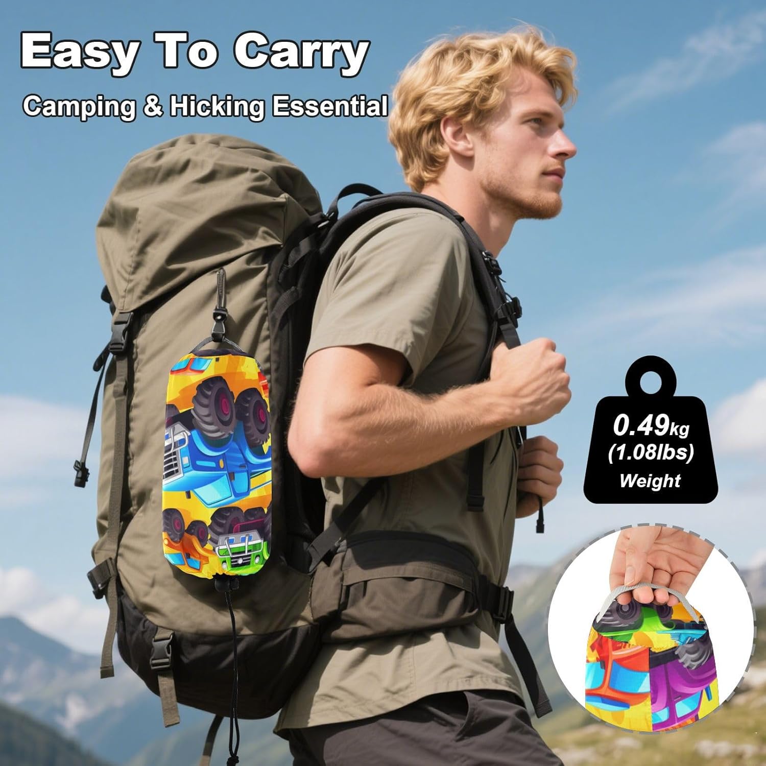 ALAZA Trucks Cartoon Camping Hammocks Single or 2 Person 500 lbs Portable Parachute Travel Hammock w/Tree Straps for Hiking Backpacking Indoor Outdoor