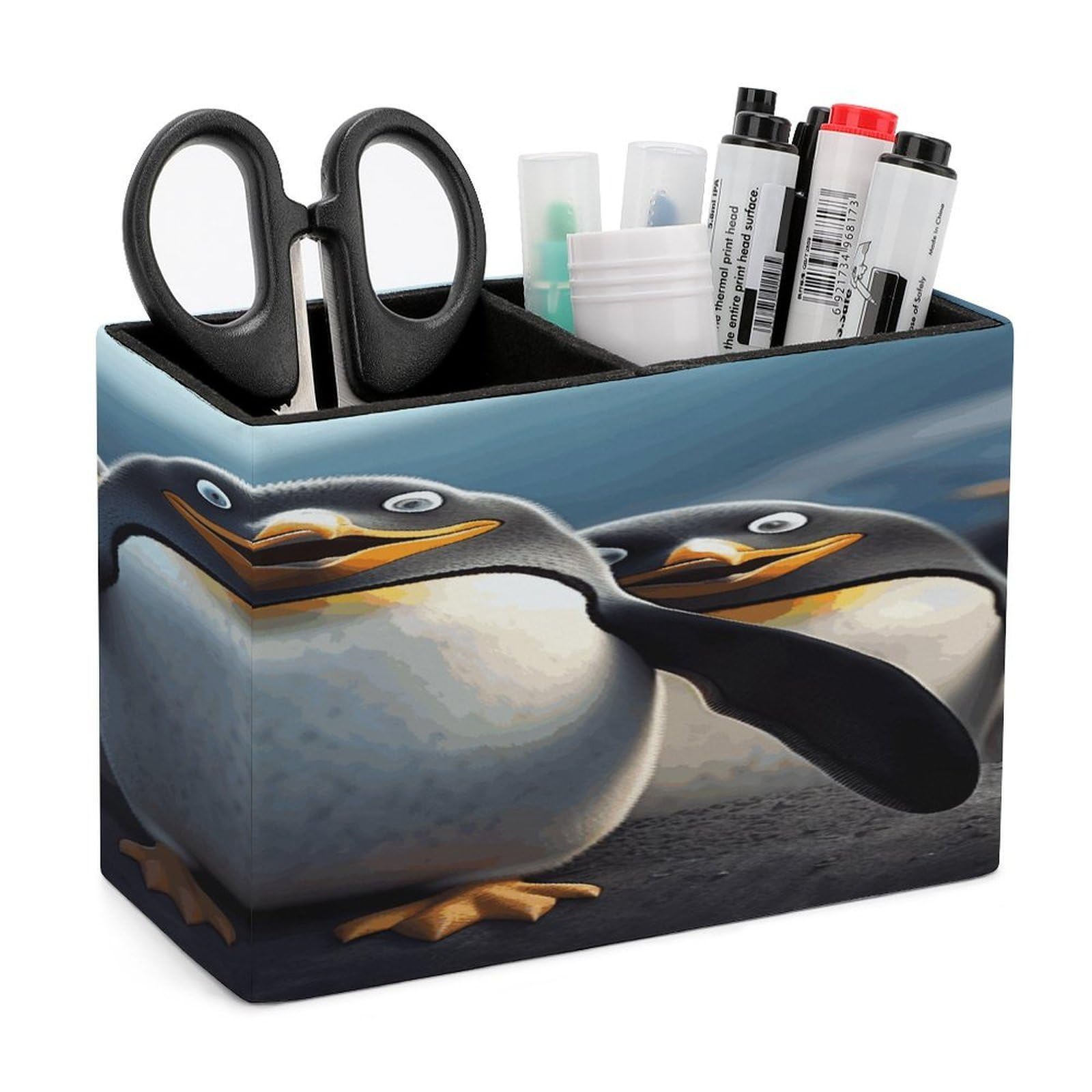 JTREHY Funny Penguins Pencil Holder Exquisite Fashion Leather Pen Receptacle Soft High-End Pen Container for Office Home Accessories Or Housewarming Present