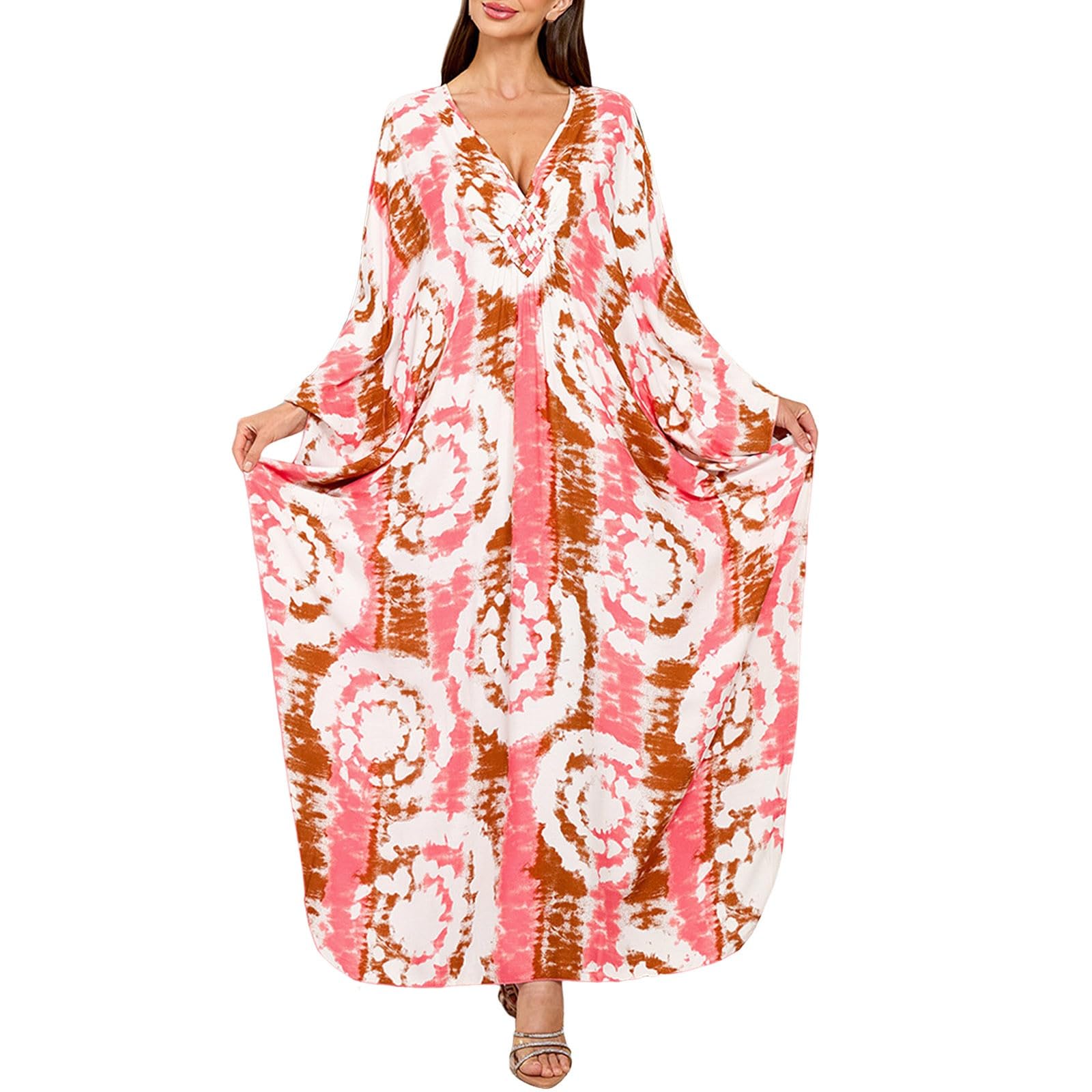 Generico Caftano Donna Mare Vestito Elegante Lungo Loungewear Estivo Casual Copricostume Ideale BohéMien Kaftano Spiaggia per Vacanze