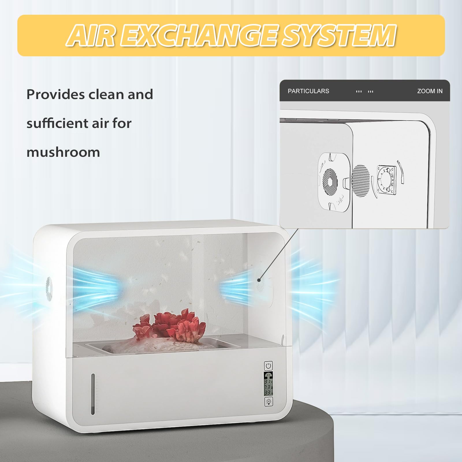 Caja de Cultivo de Setas con Sistema de Ventilación | Iluminación LED Automática & Control Táctil | Incluye Higrómetro y Termómetro | Caja ABS Transparente para Hidroponía