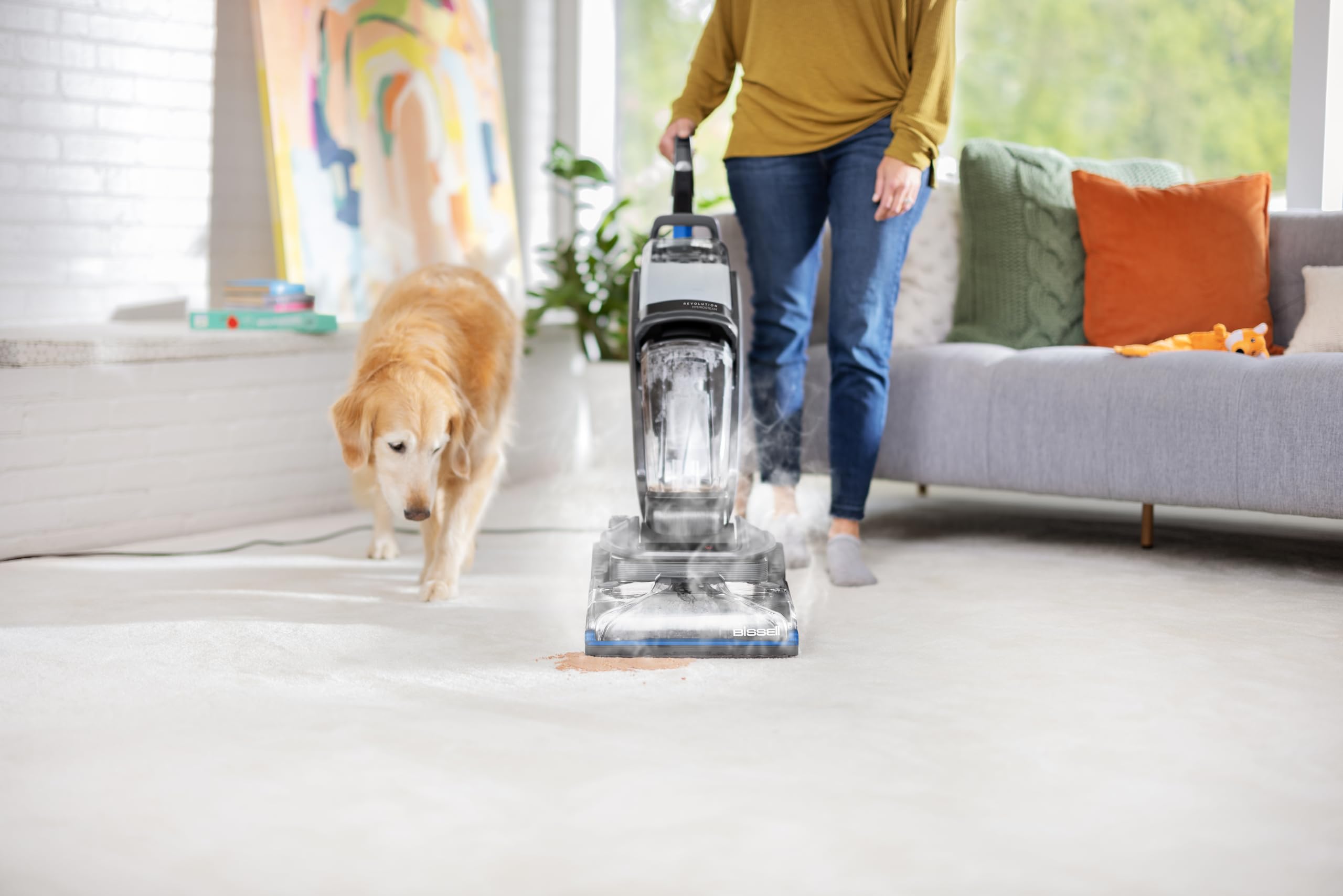 BISSELL Revolution HydroSteam, Nettoyeur Vapeur, Shampouineuse avec Technologie HydroSteam, Nettoyeur de Tapis, Moteur Puissant de 1300W, Nettoyeur Canapé Tissu,Tapis,Tapisserie et Escaliers, 3670N