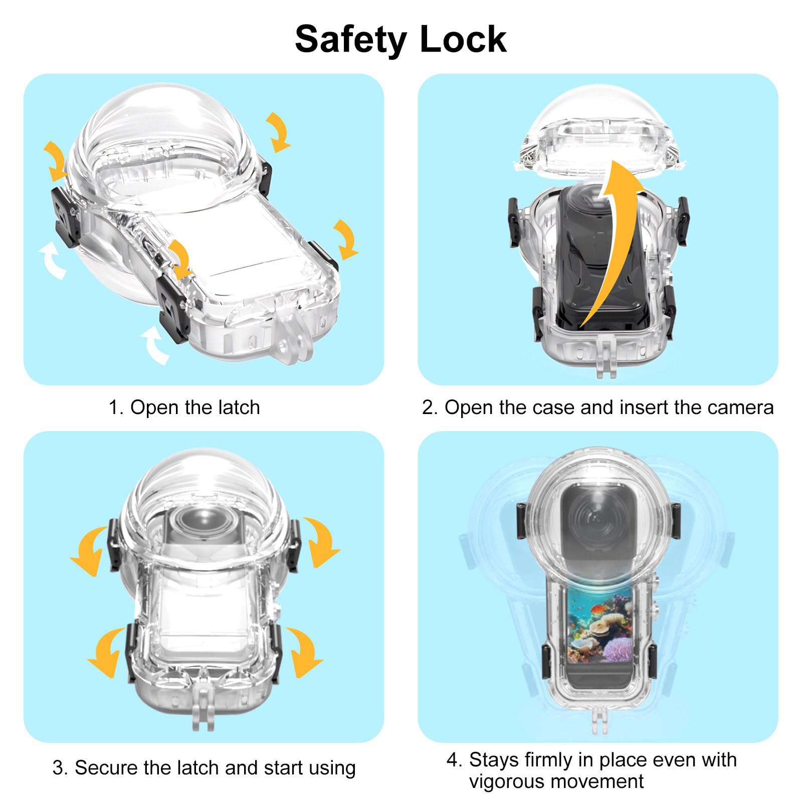 Coque de protection pour caméras de sport 360 degrés Profondeur 60 m Résistance complète Invisible Structure Dive Case