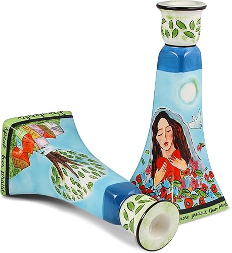 Miniatura 4 de Jessica Sporn - Juego de candelabros artísticos de cerámica con diseño de mujer de valor, se adapta a velas gruesas y cónicas para bodas,