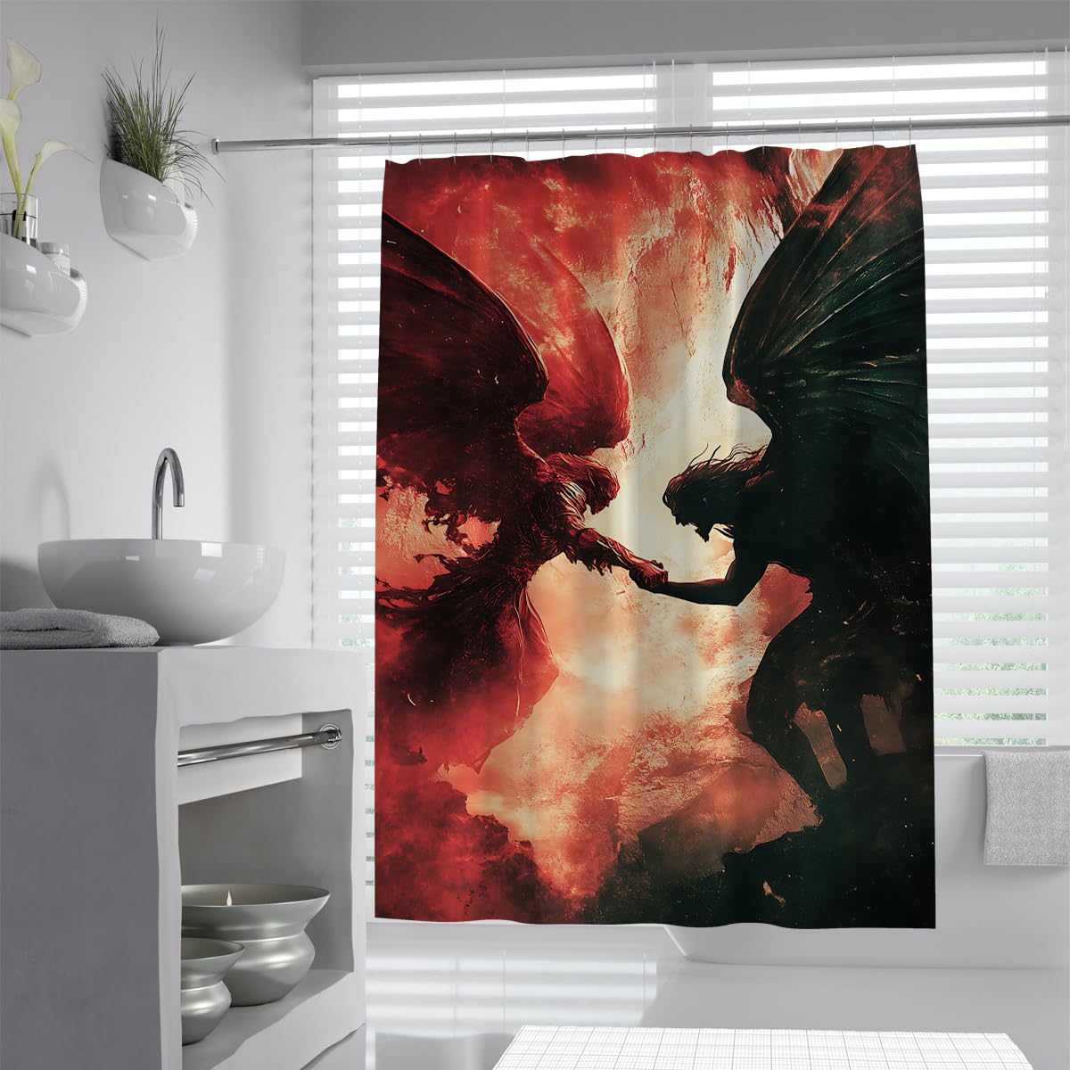 Uiringart Shower Curtains Spooky Warrior Bathtub Curtain W100xl180cm Dark Mythical Creature Silhouette Water Repellent Quick Dry Rustproof Grommets Polyester Bath Decor For Bathroom