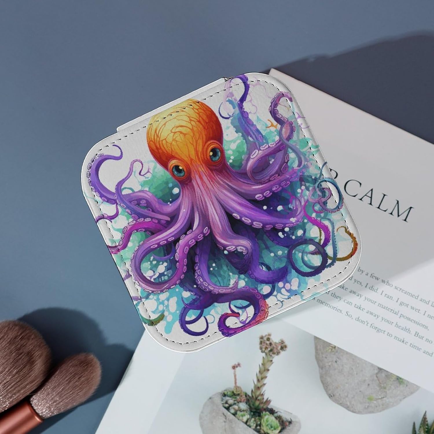Colorful Octopus Jewelry Box Portable Mini Travel Case Display Storage Holder Boxes PU Leather Small Jewelry Organizer for Women for Stud Earrings Rings Necklaces Bracelets image 4