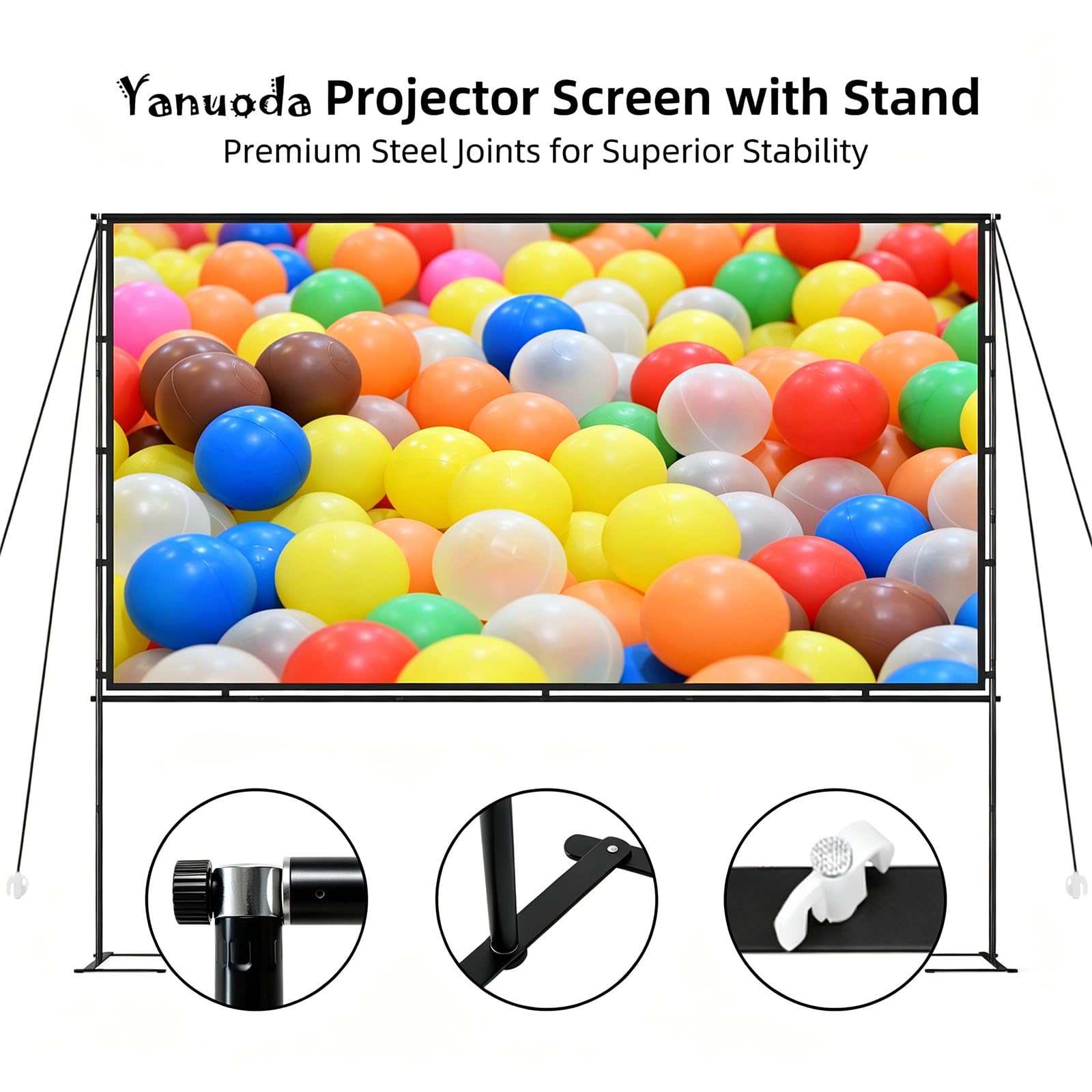 Pantalla de Proyector con Soporte 84 Pulgadas, 4K Ultra HD Sin Arrugas, Formato 16:9 Real, Ángulo Visión 160° - Pantalla Proyección Portátil Interior Exterior para Cine en Casa, Jardín y Camping
