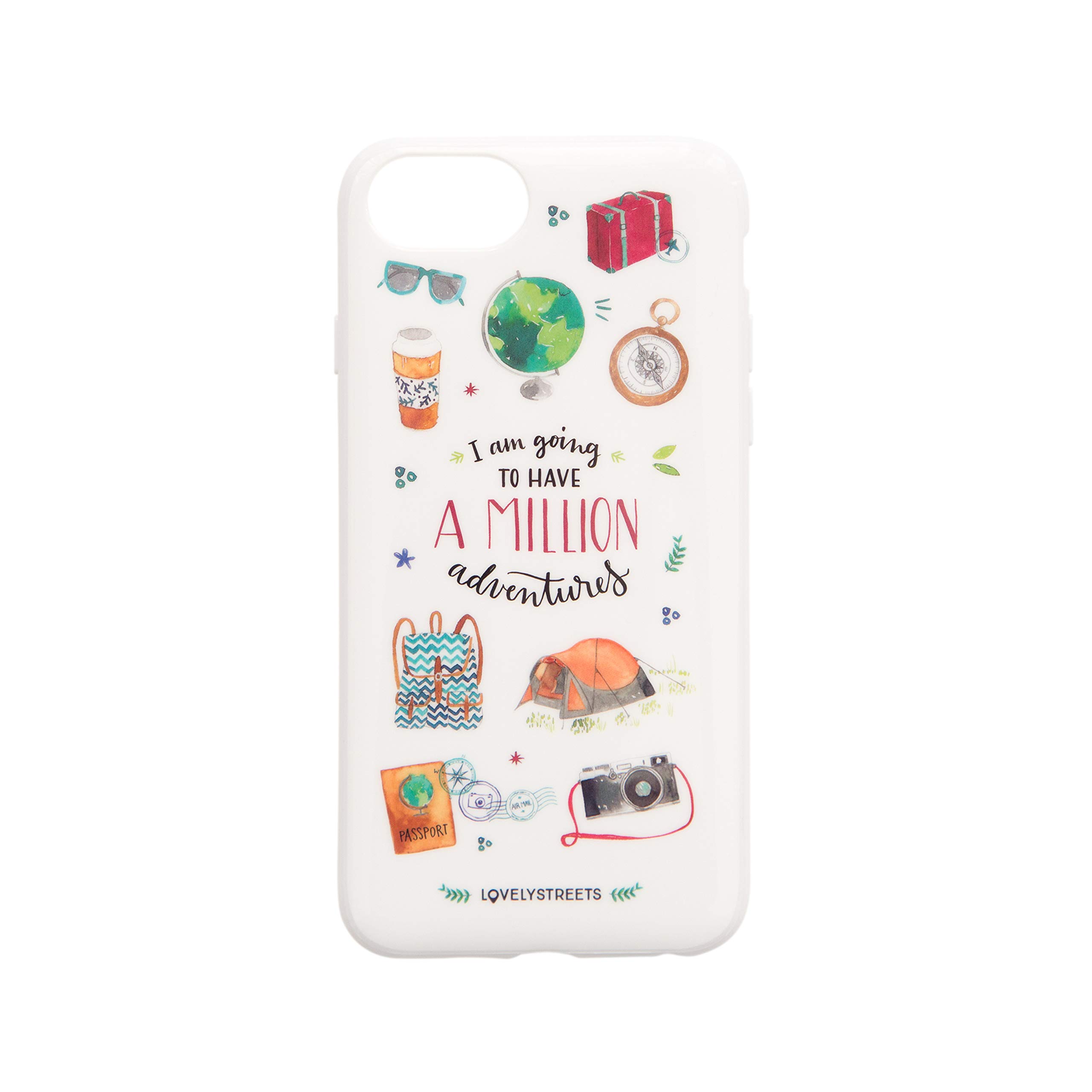 ENFERMERA EN APUROS Carcasa para iPhone 7, iPhone 8 y iPhone SE con ilustraciones y el texto I am going to have a million adventures de Lovely Streets Multicolor