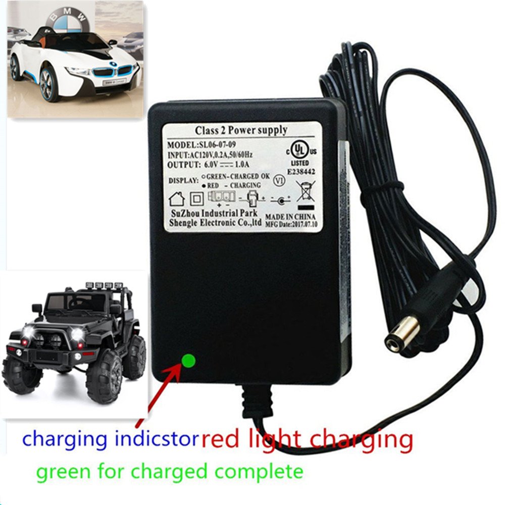 Cargador universal para automóvil de 6 V con indicador de carga, aplicable a una variedad de juguetes eléctricos para niños, adaptador de alimentación de batería SL06-07-09 6V = 1.0A 2
