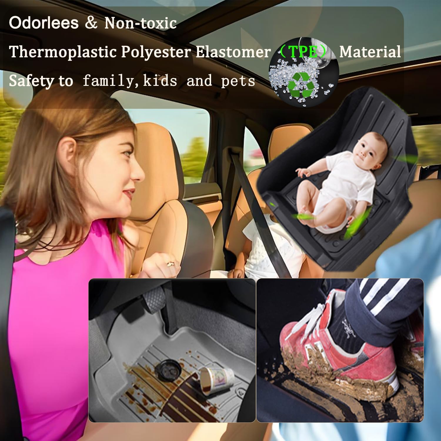 Aiqiying Floor Mats Compatible with Ford Escape 2020-2025 Models，All Weather Carpet Liners Waterproof Durable Custom-Fit Front Rear Rows Full Set Protection TPE Accessories