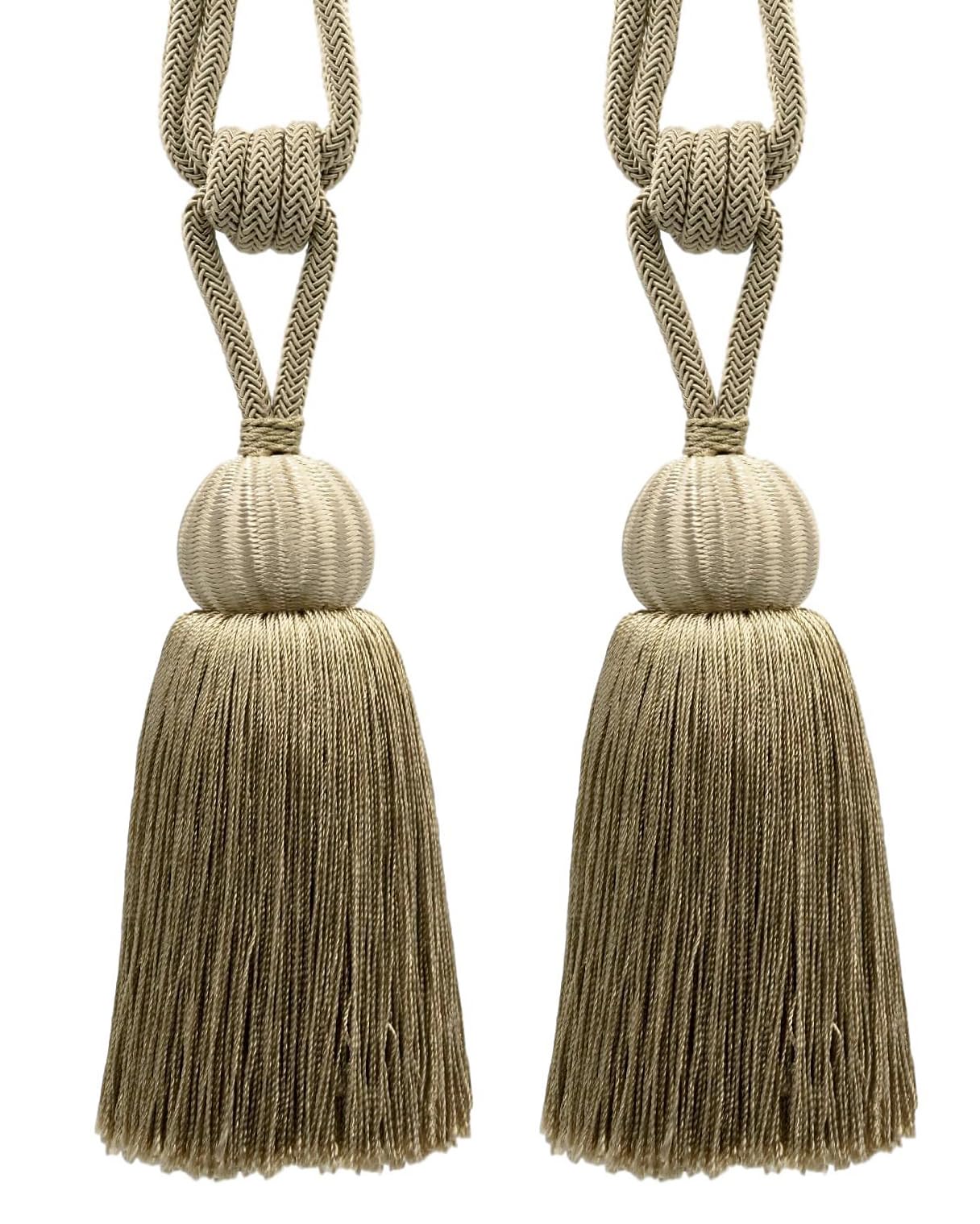 Alzapaños pequeños beige topo #C29 con cordón trenzado de diamante y borla de 12.5 cm