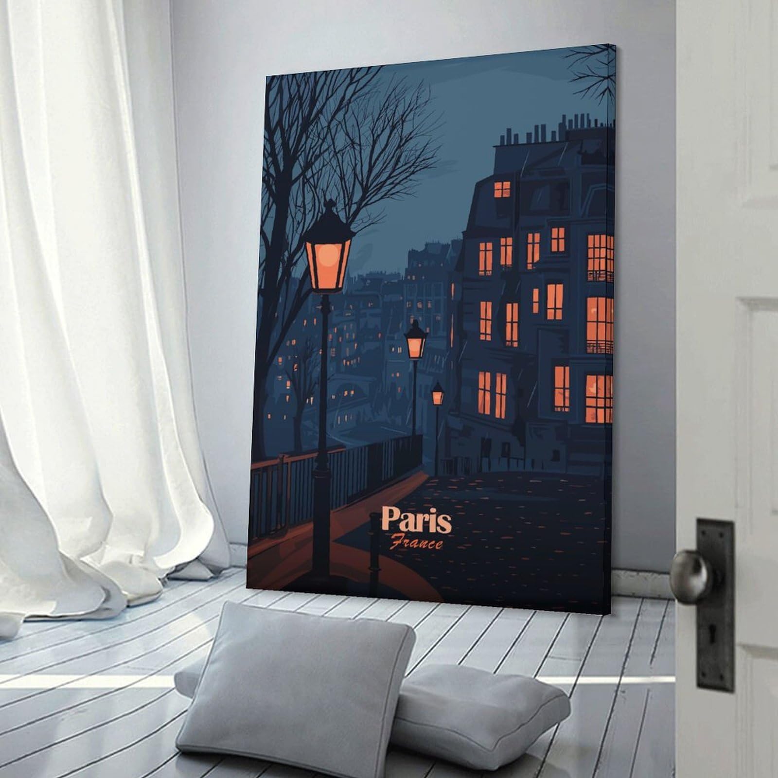 Junmoney Paris Night Scene Decorative Wall Artwork, 08x12inch(20x30cm), for Corridors, Hallways Or Apartment Entries, Home Artwork for First Impressions