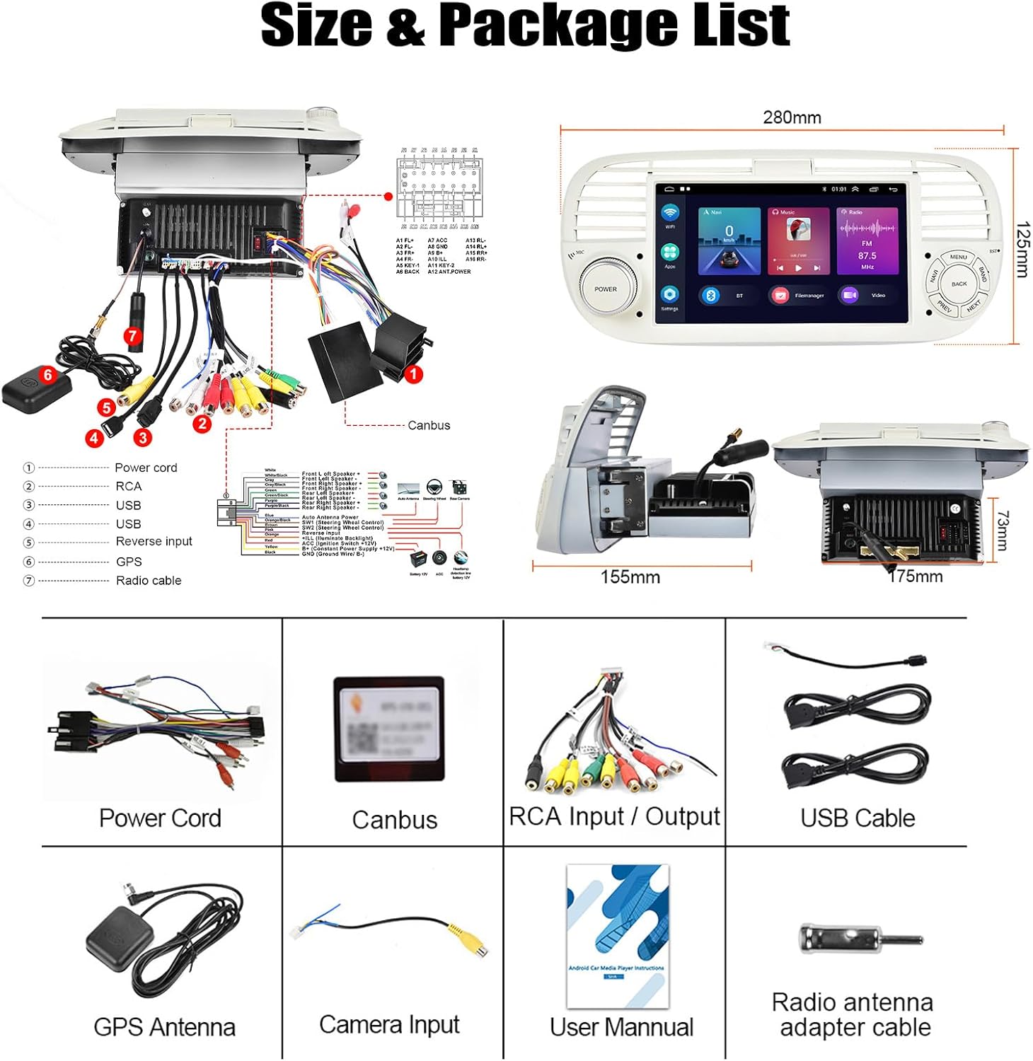 SIXWIN Android 13 Car Stereo User Manual for Fiat 500 (2007-2015)