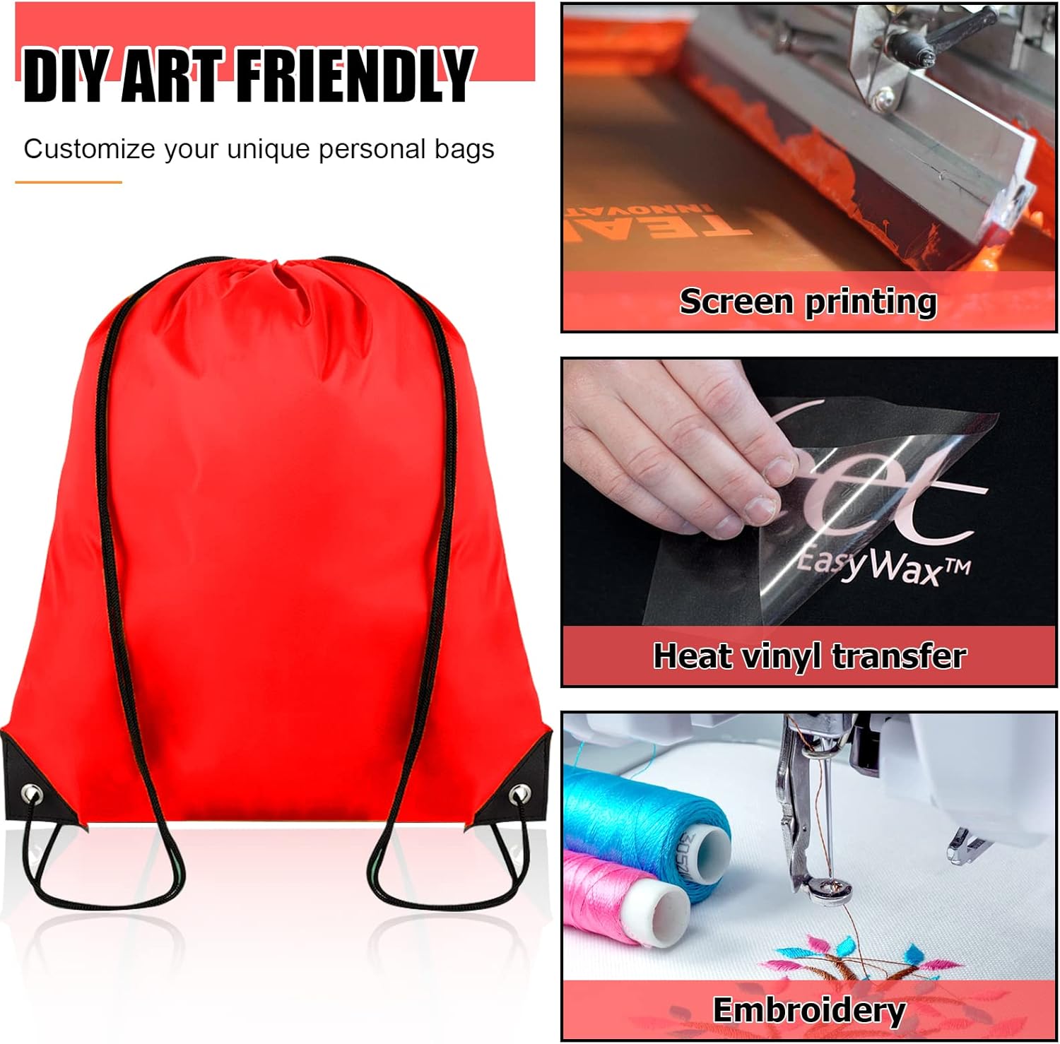 60 Pieces Drawstring Backpack Bulk Cinch Sackpack Ployster Drawstring Bags for Gym Party Trip(Red) - Image 5