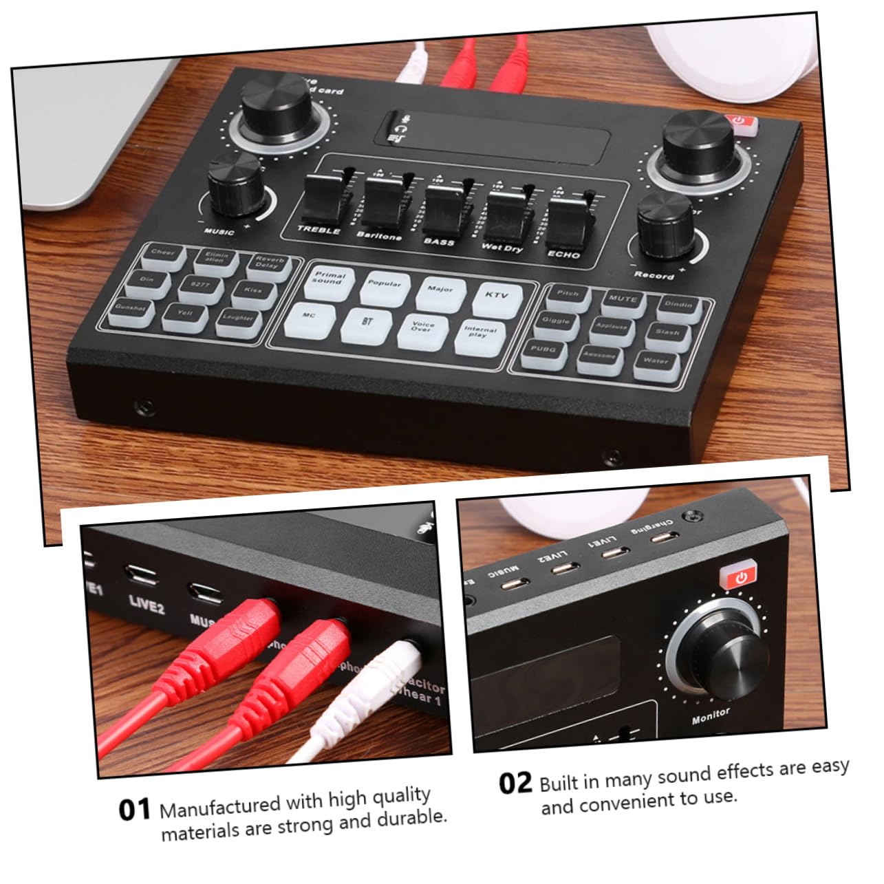 Parliky Versatile Live Sound Card with Voice Changer Dual Device Support for Streaming Sound Effects Long Battery Life Professional Audio Mixer for Mobile and Computer