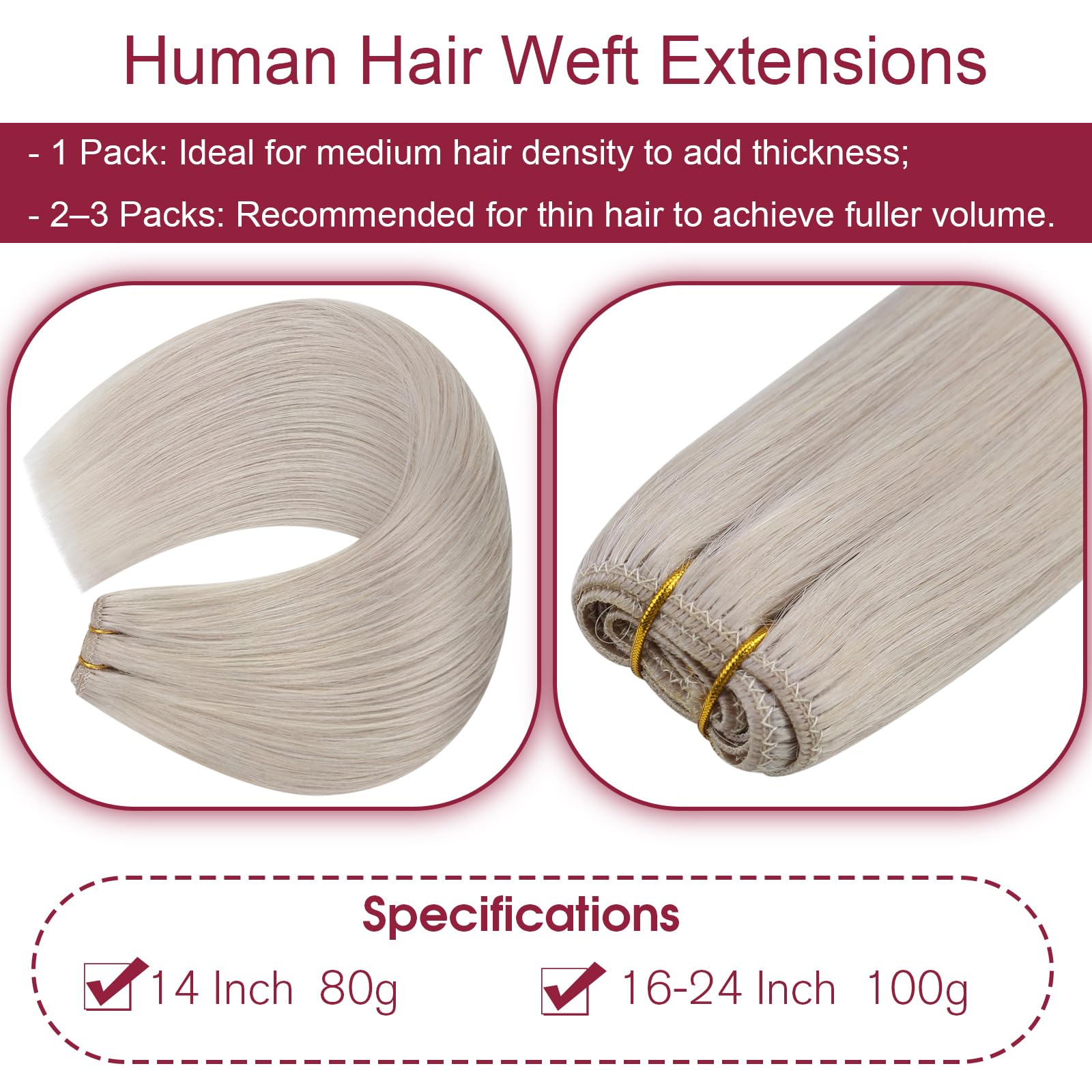 Vivien Extensions Echthaar Tressen Blond 45cm Remy Menschliches Haar Extensions Weft Platinblond für Frauen 100g #60