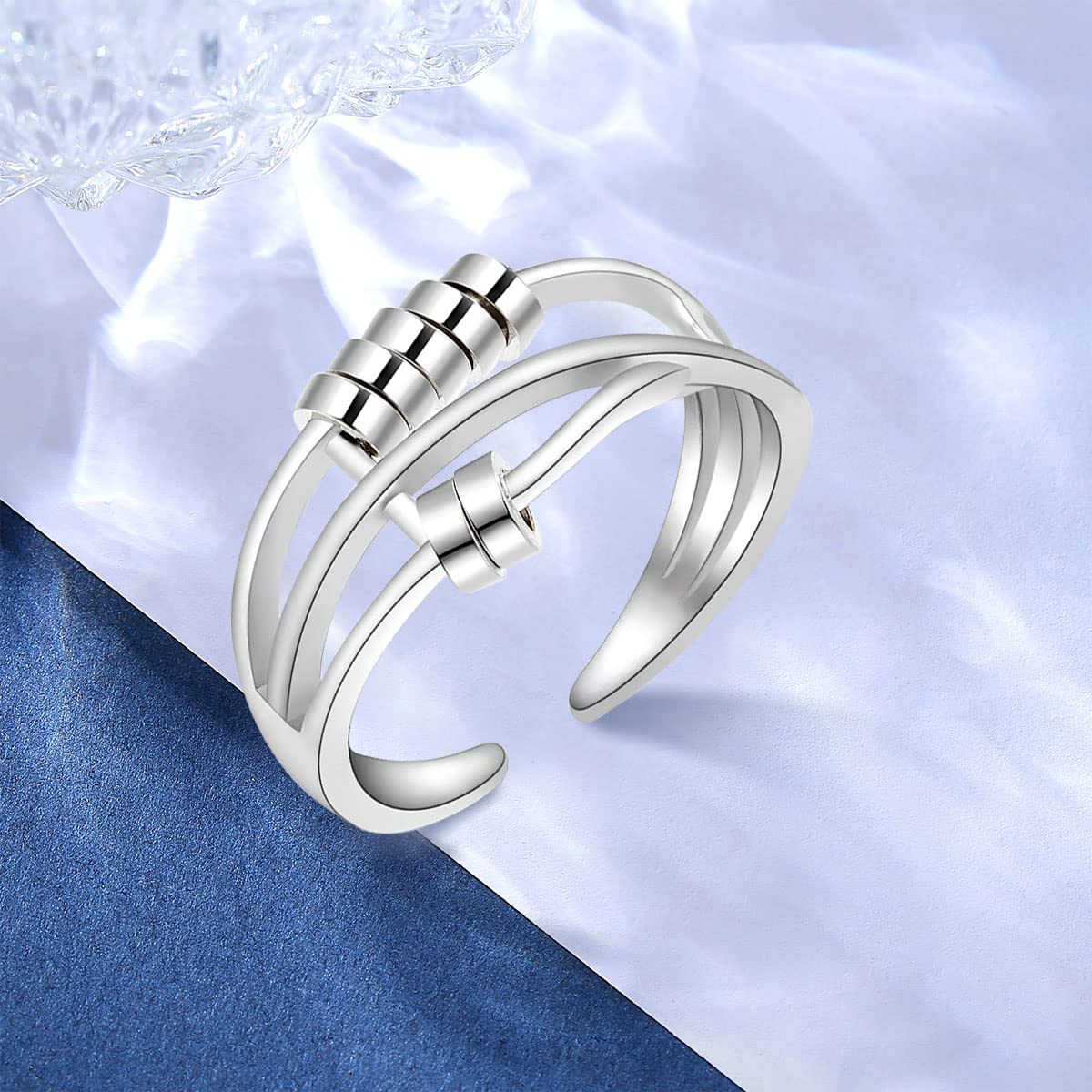 EUDORA Harmony Ball Anello Anti-Stress Anelli in Argento Sterling 925 con Perline Anelli Fidget Regolabili da Donna Anelli Anti Ansia Impilabili Anello per Ragazze Anelli Spinner da Donna