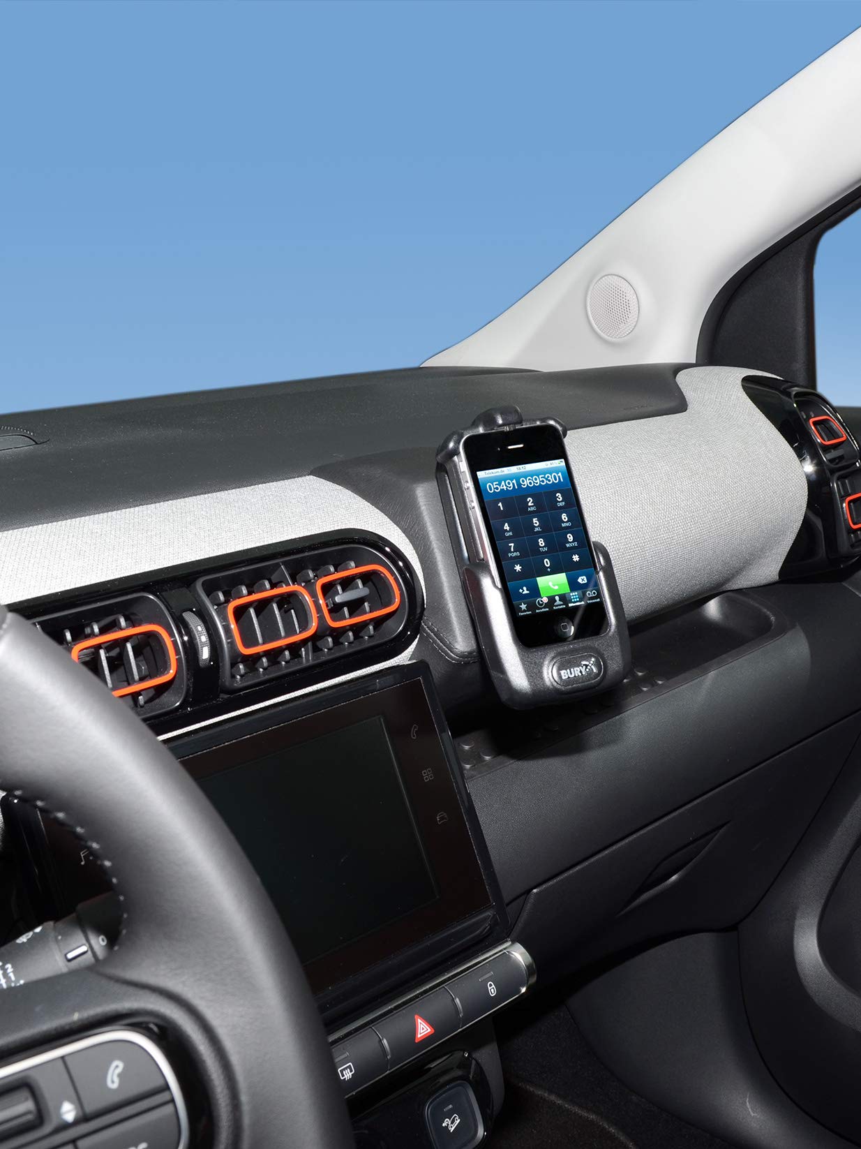 KUDA Uchwyt na telefon komórkowy pasujący do Citroen C3 Aircross od 2017 roku - konsola telefoniczna do smartfonów, telefonów komórkowych, nawigacji i innych - skórzana konsola, czarny, 3230