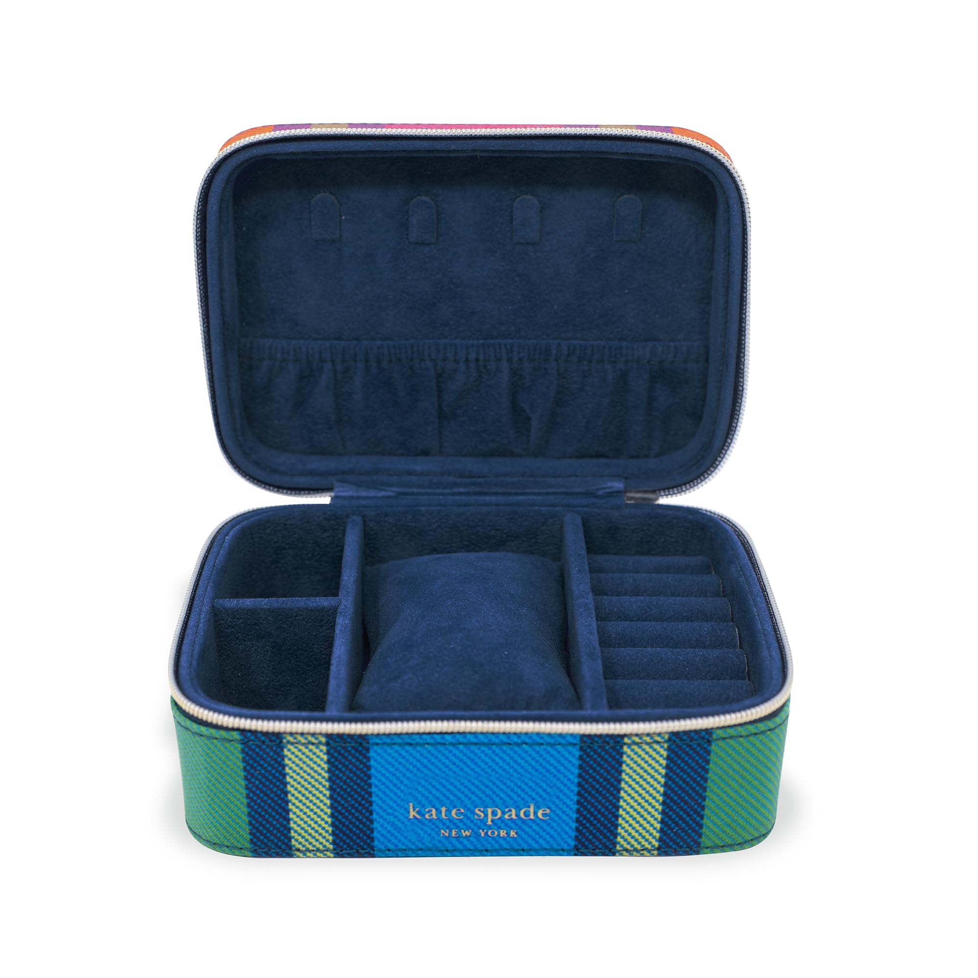 kate spade new york Black Travel Jewelry Case, Small Jewelry Box to Organize Rings, Necklaces, Earrings, Grand Plaid Duo