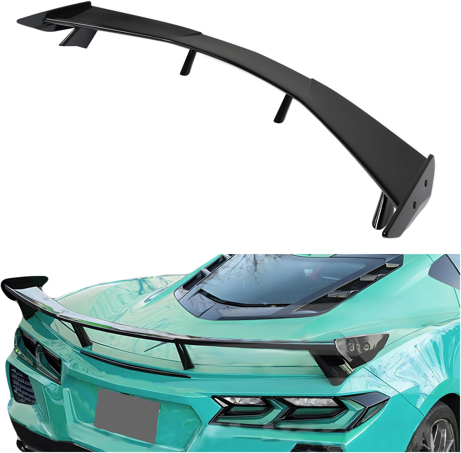 HECASA Rear Trunk Spoiler Compatible with 2020 2021 2022 2023 2024 Corvette C8 Stingray Z51 Rear High Wing Spoiler, Glossy Black