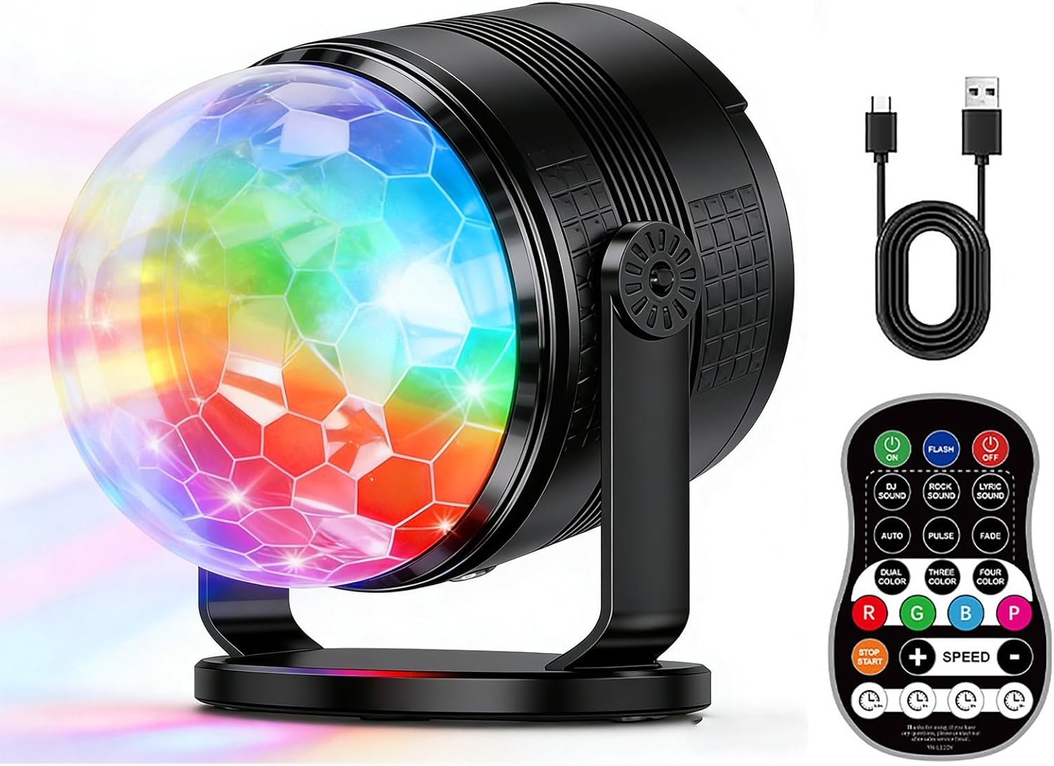 Sound Activated Party Light with Remote Control,USB Dj Lighting, Disco Ball Lamp, Strobe Stage for Gift Dance Prom Halloween Christmas Decor Supplies
