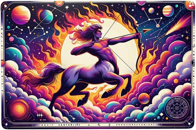 Sagittarius Zodiac Vintage Metal signs Wall Art Cosmic Centaur Archer Home Decor Tin Sign,Astrological Star Sign Retro Tinplate Poster,Indoor Outdoor Wall Pediment for Astrology Enthusiasts 12x8inch