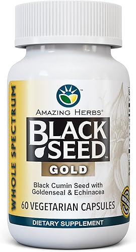 Amazing Herbs Black Seed Gold con Goldenseal y cápsulas de equinácea, 60 unidades