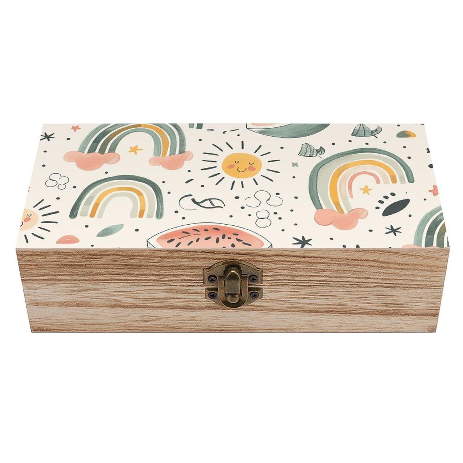 KLOPH Wooden Storage Box Watermelon And Rainbow Wood Gift Box with Hinged Lid Vintage Decorative Jewelry Boxes Memory Box for Jewelry Art Hobbies Home Storage Treasure Keepsake Gift 7.9''x3.9''x2.3''