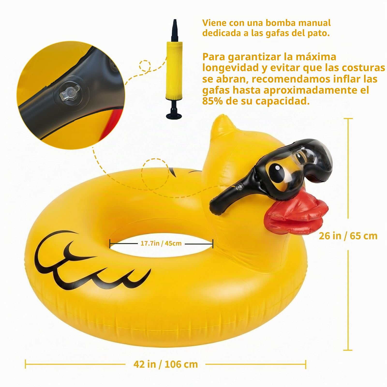 Float Joy Flotadores Piscina Adultos Hinchables para Piscina Flotador Pato Inflable 106cm