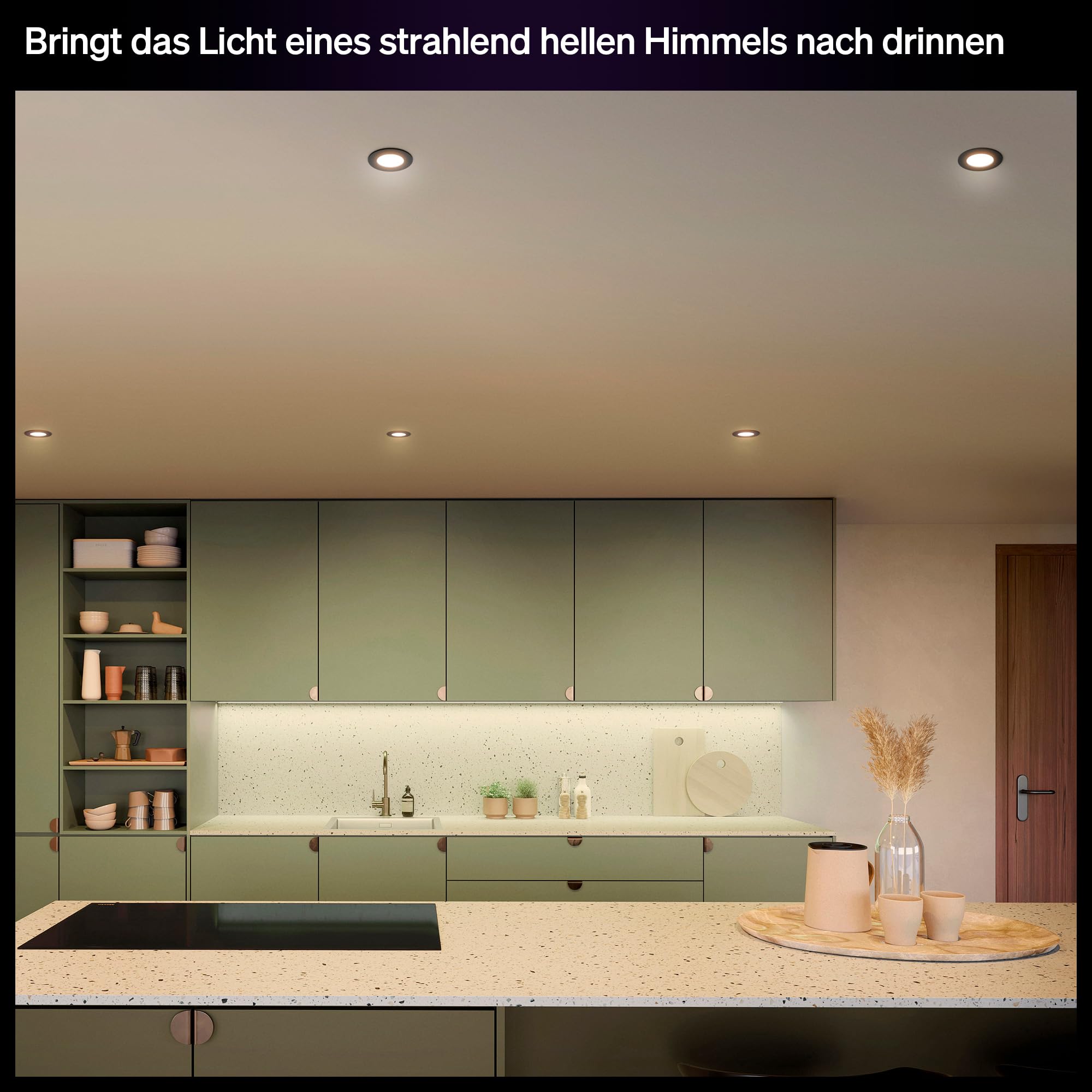 Philips Hue Slim Downlight, Smarte LED-Beleuchtung, 1.000 lm, 90 mm, Schlankes Design, Vollspektrum-Tagesl. 1.000–20.000 K, Extrem Stufenlos Dimmbar, Präzise Farbe, Smart Lighting, Schwarz, 1er-Pack